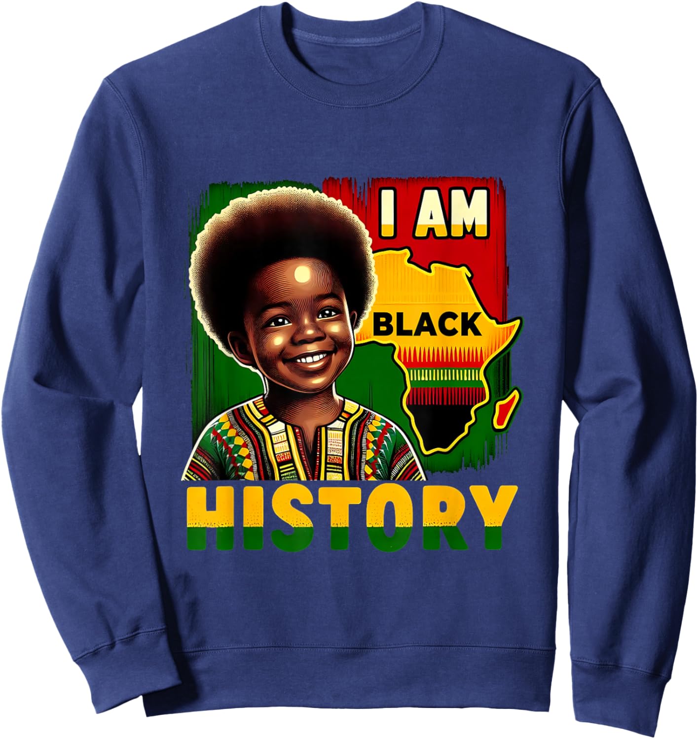 I Am Black History Month Youth Pride African Melanin Boy Sweatshirt - Sweatshirt | Navy