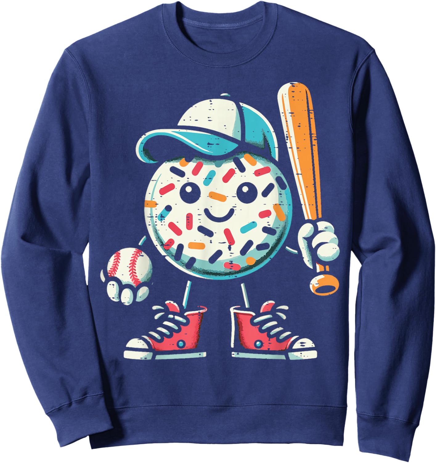 Donut Baseball Hat Ball Bat Cute Sport Toddler Boys Kids Men Sweatshirt - Sweatshirt | Navy