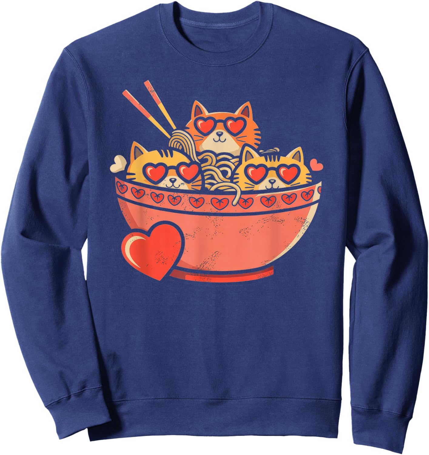 Heart, Cats, Ramen Noodles, Valentine's Day Sweatshirt - Sweatshirt | Navy