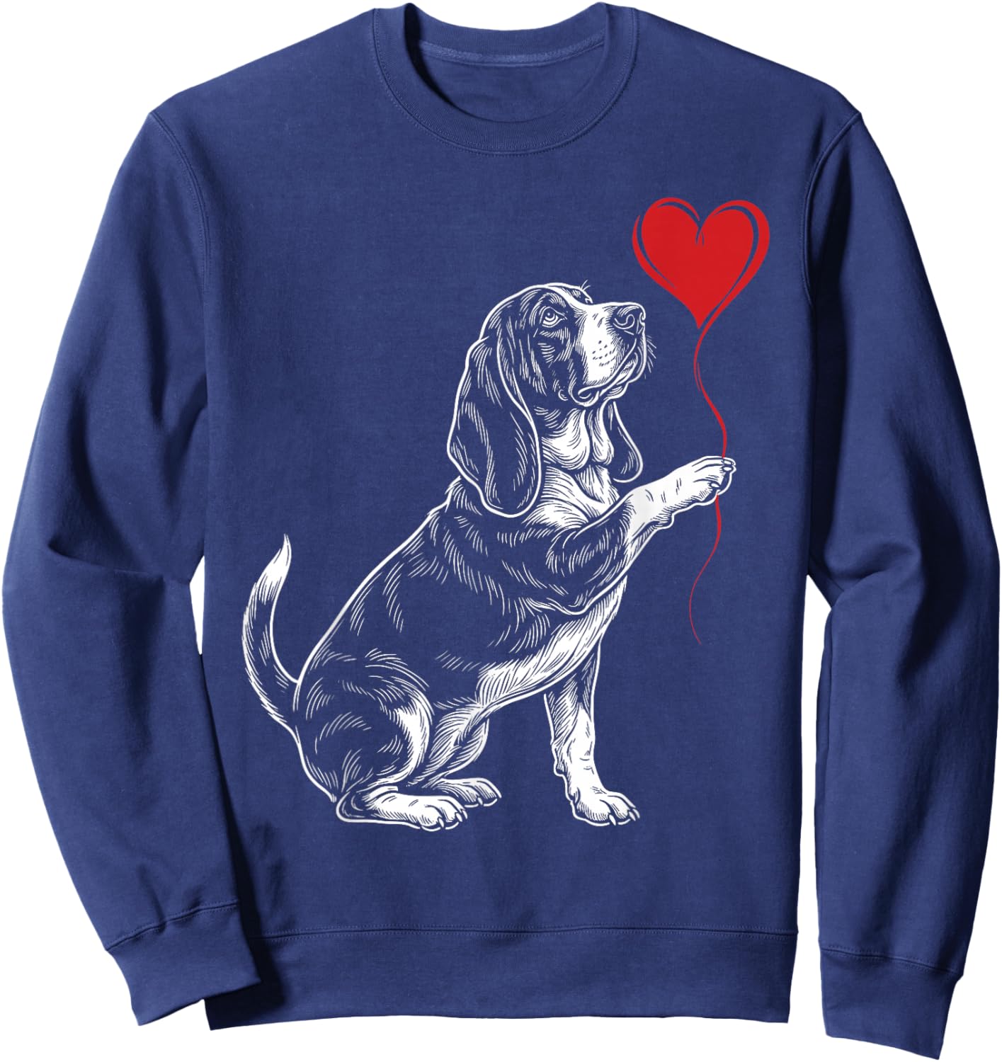 Basset Hound Lover Dog Art Holding Heart Valentines Sweatshirt - Sweatshirt | Navy