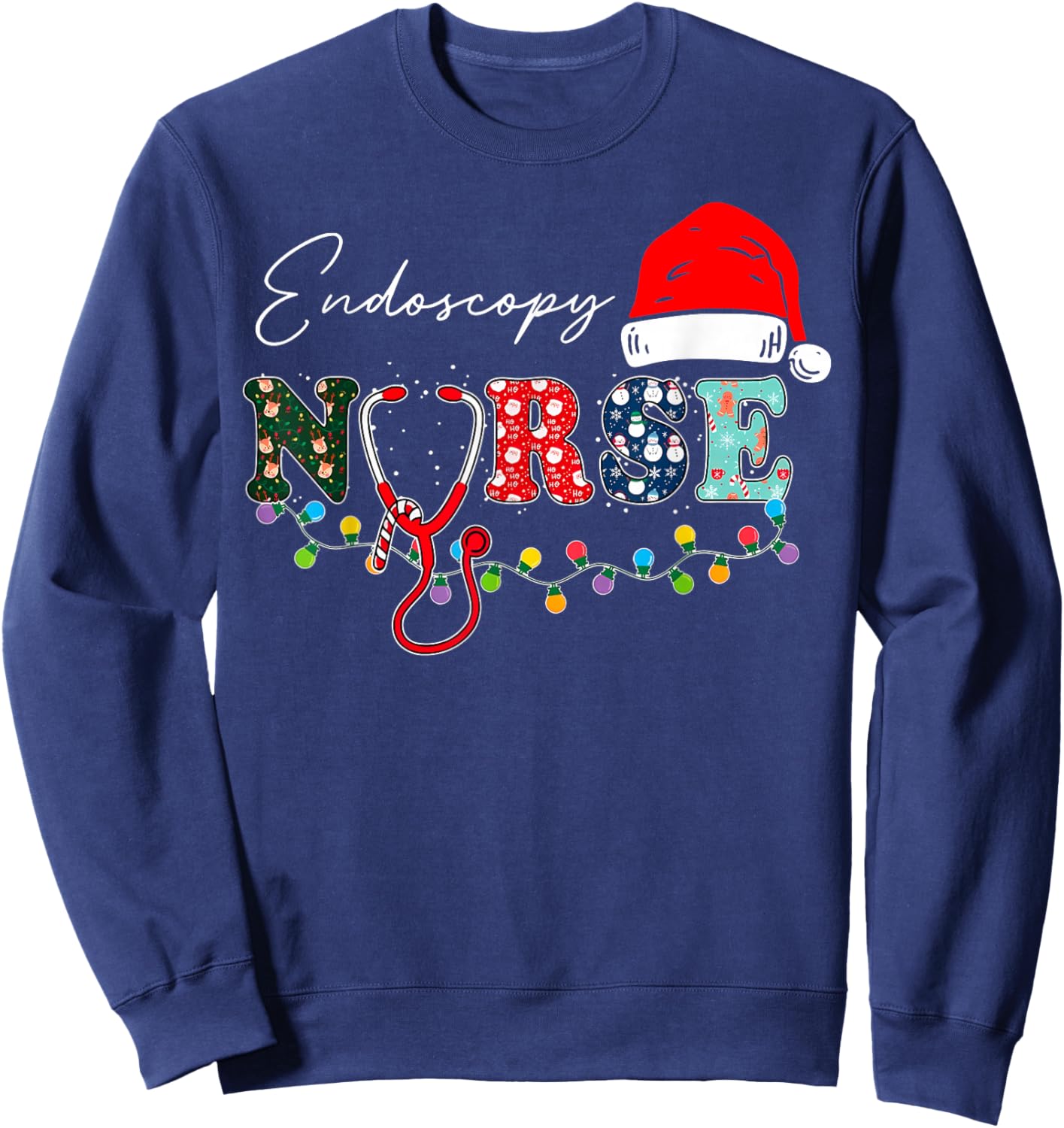 Endoscopy Nurse Santa Hat Christmas Lights Endo Nursing Sweatshirt - Sweatshirt | Navy