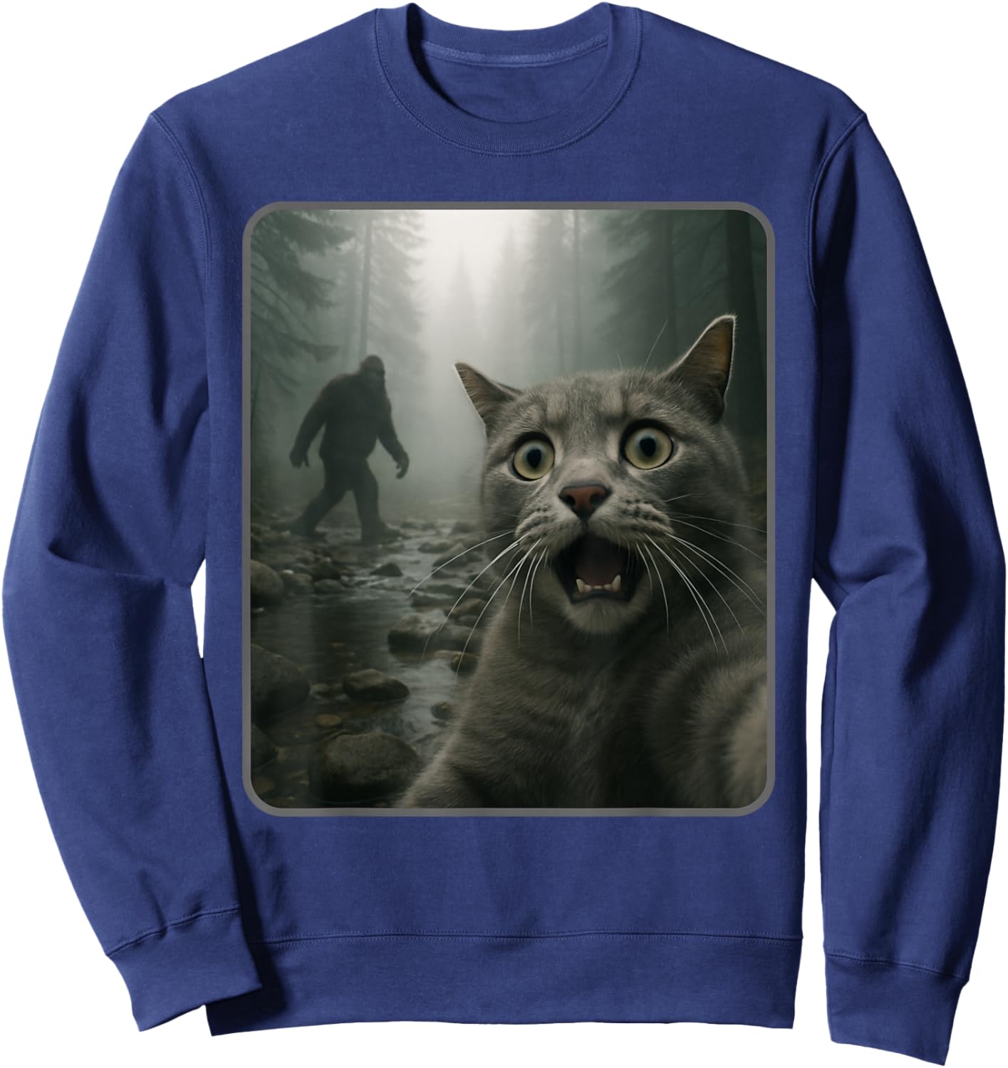Funny Cat Selfie with Bigfoot Meme Sweatshirt - Sweatshirt | Navy
