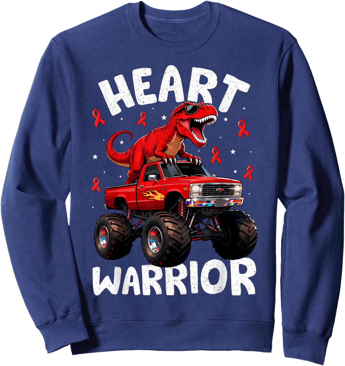 Dino Trex Boys Toddler Heart Warrior Heart Disease Awareness Sweatshirt - Sweatshirt | Navy