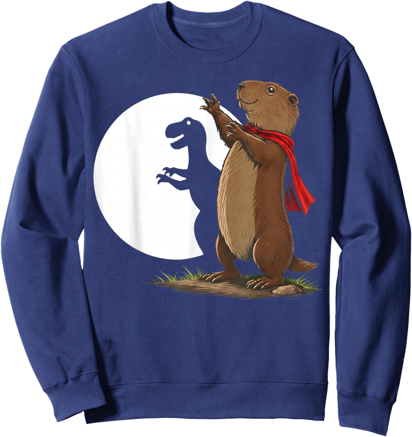 Groundhog Shadow Dinosaur Funny Puppet Happy Groundhog Day Sweatshirt - Sweatshirt | Navy