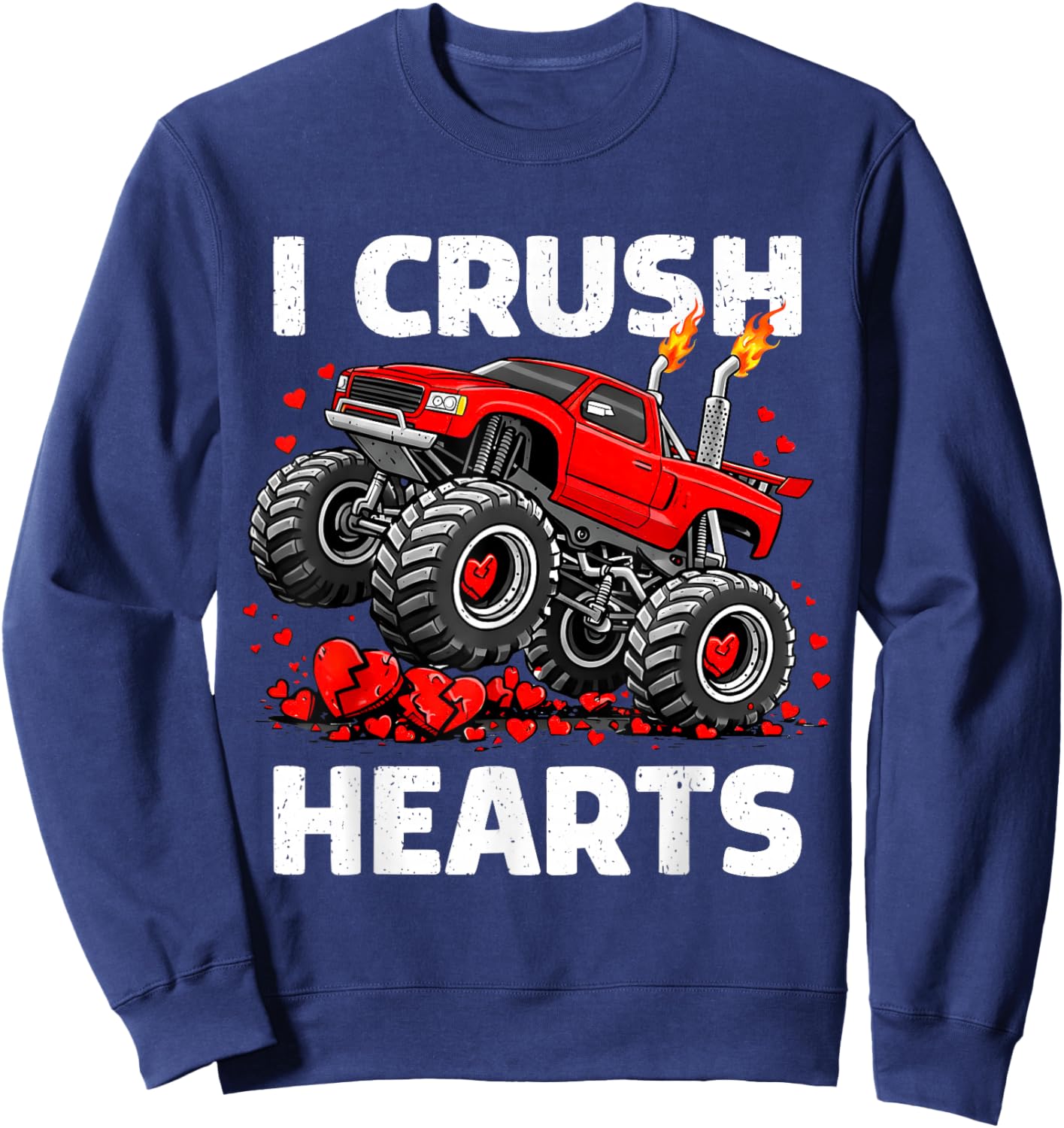 I Crush Hearts Monster Truck Valentine Day Boys Toddler Kids Sweatshirt - Sweatshirt | Navy