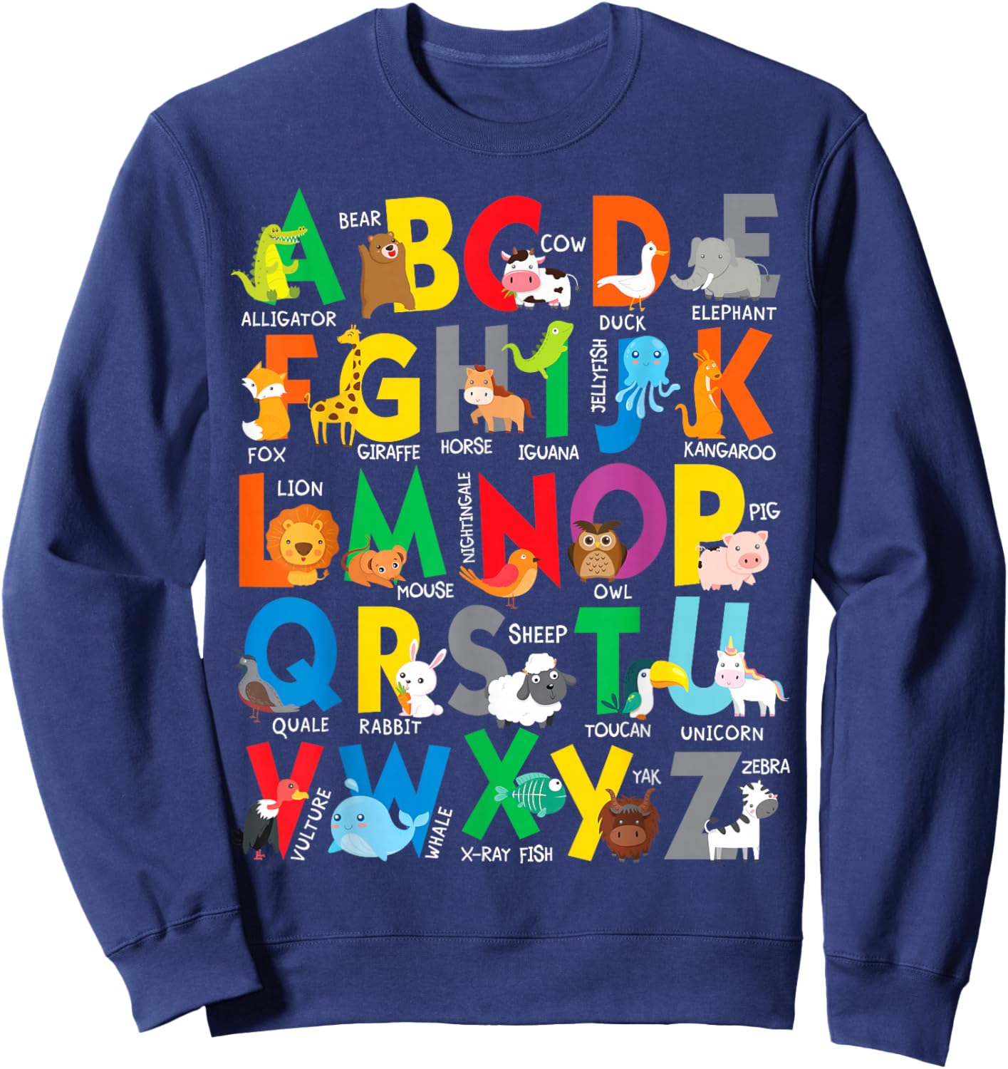 Zoo Animal Alphabet ABCs Learning Letters Boys Girls Sweatshirt - Sweatshirt | Navy