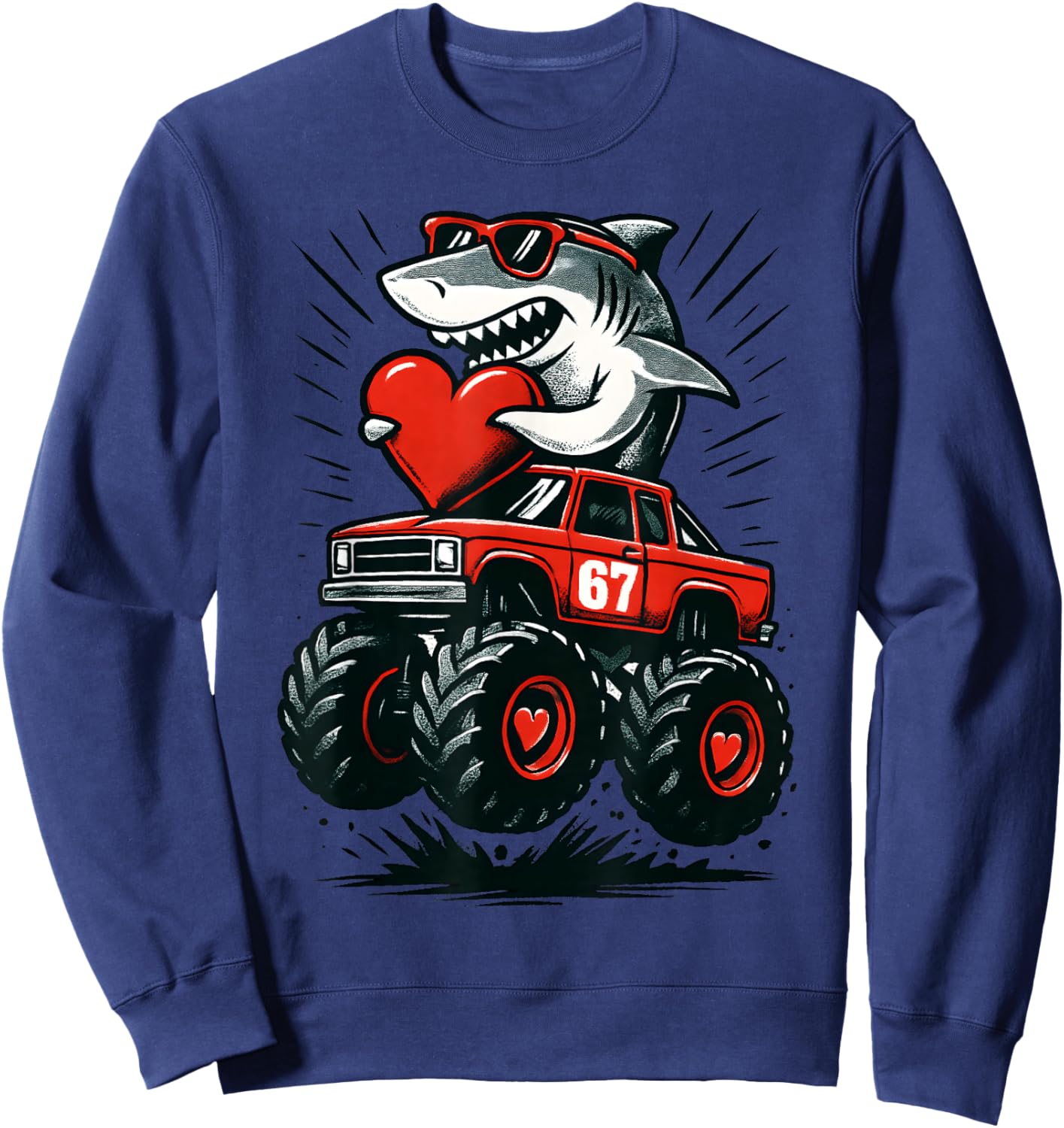 Valentines Day 6 7 Sharks 67 Meme Truck Funny 6-7 Boys Sweatshirt - Sweatshirt | Navy