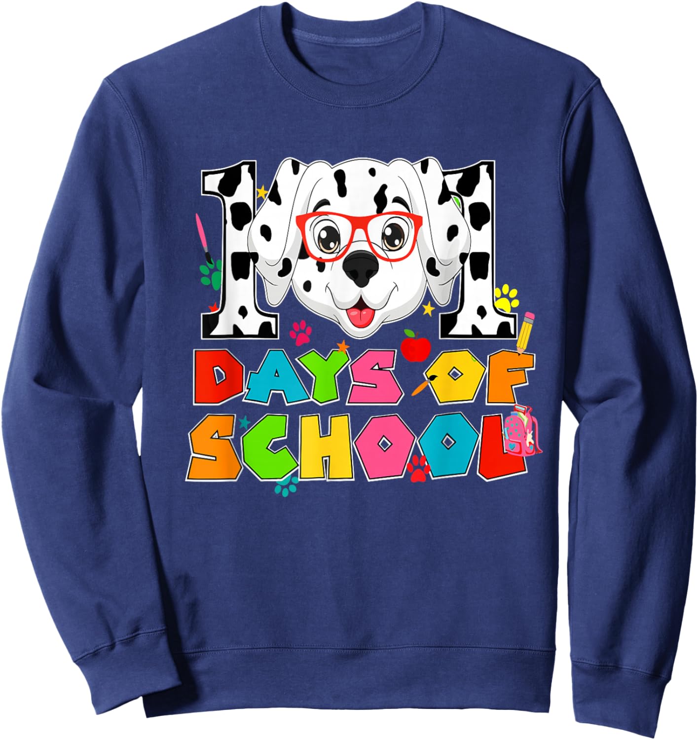 100 Days School Dabbing Dalmatian Dog Teachers Kids Teen Sweatshirt - Sweatshirt | Navy