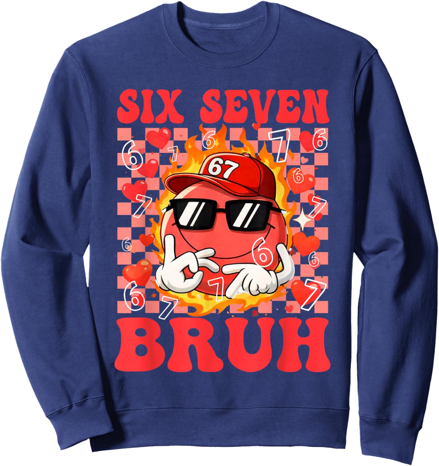Funny Six Seven 67 6 7 Meme Heart Valentines Bro Kids Boys Sweatshirt - Sweatshirt | Navy