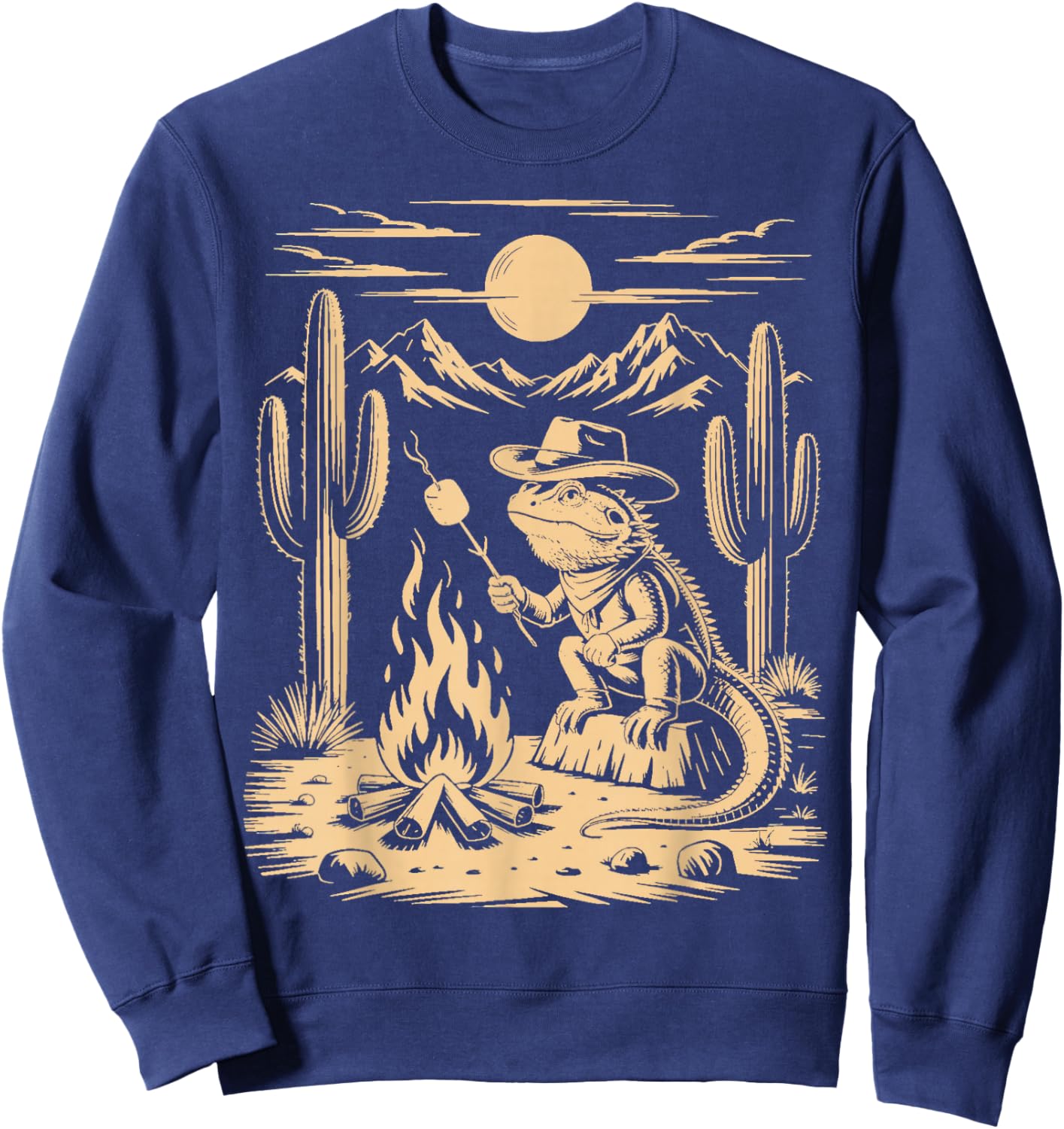 Camping S'Mores Reptile Animal Beardie Cowboy Bearded Dragon Sweatshirt - Sweatshirt | Navy