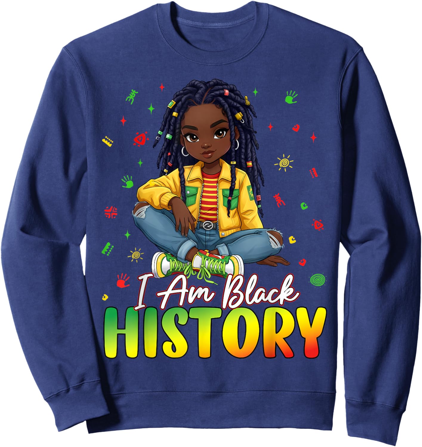 I Am Black History Month African American Afro Girls Kids Sweatshirt - Sweatshirt | Navy