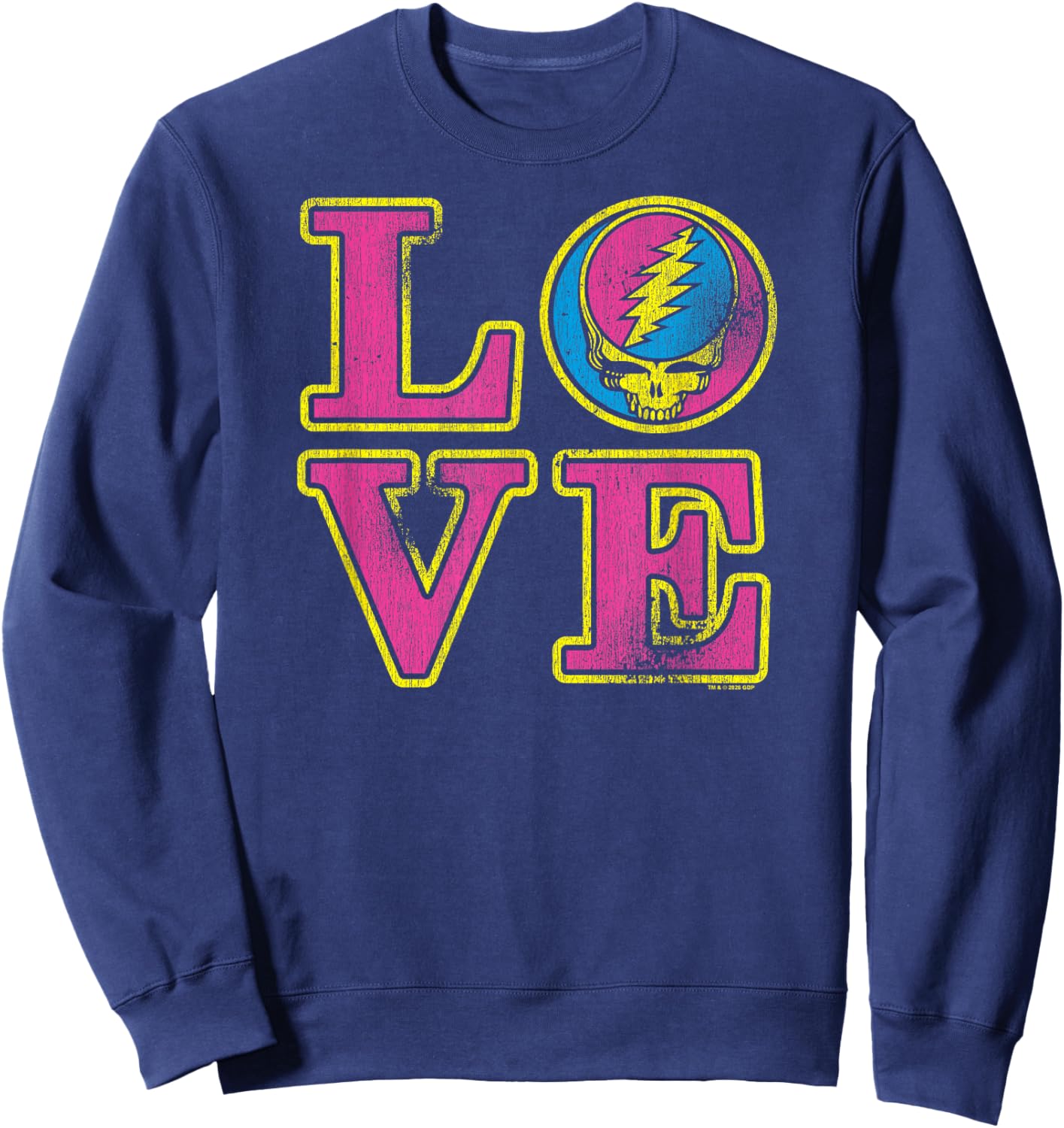 Grateful Dead Colorful Stealie Love Block Letters Rock Band Sweatshirt - Sweatshirt | Navy