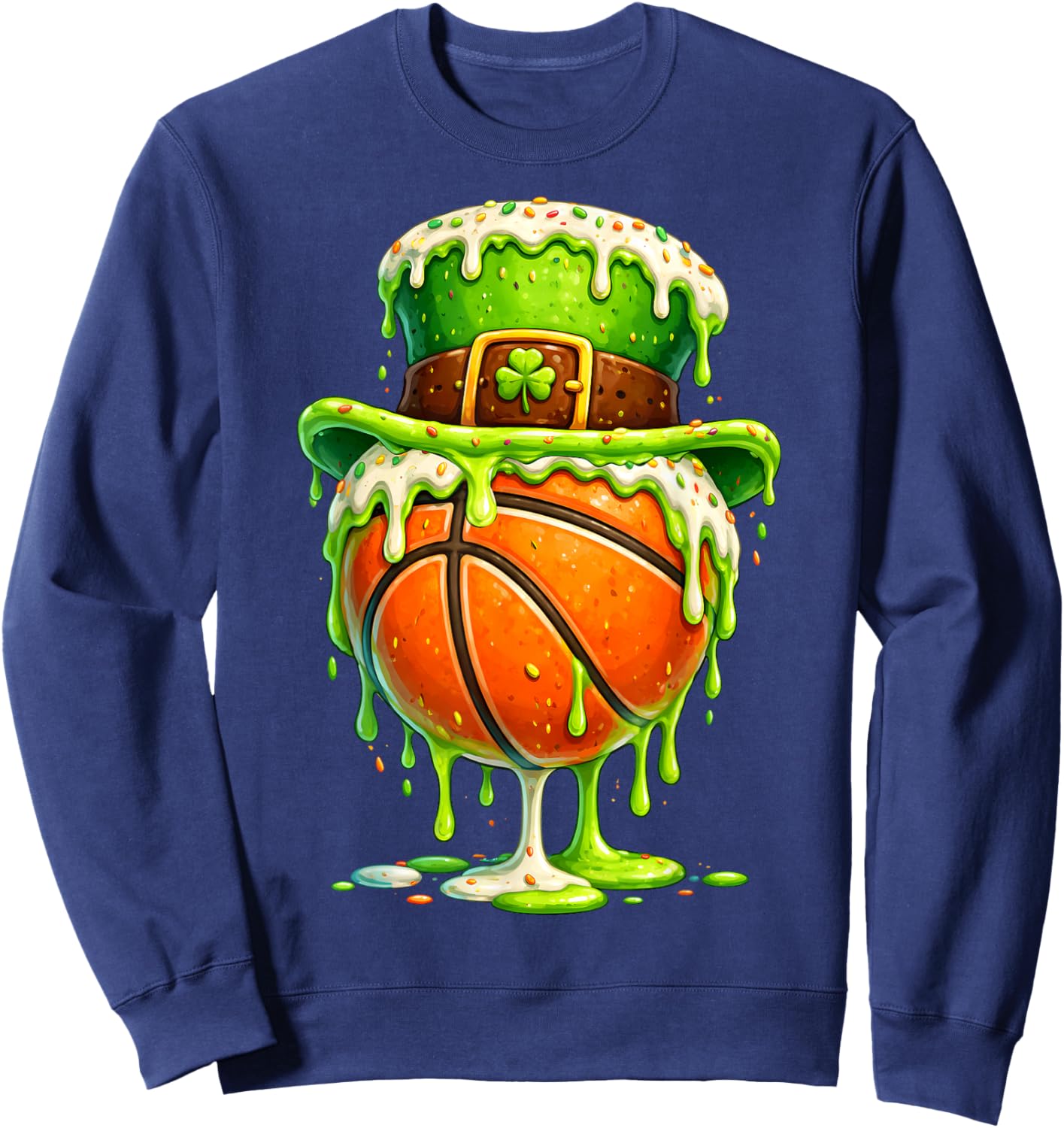 St Patricks Day Basketball Ice Cream Drip Leprechaun Kid Boy Sweatshirt - Sweatshirt | Navy