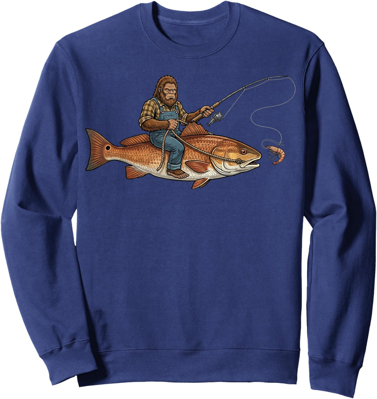 Redfish Fishing Bigfoot Riding Fisherman Funny Angler Sweatshirt - Sweatshirt | Navy