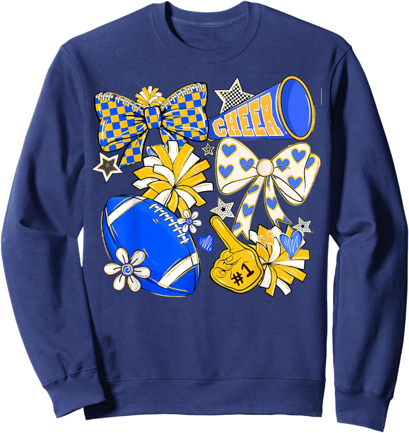 Retro Blue & Gold Cheer Football Game Day Coquette Bow Kids Sweatshirt - Sweatshirt | Navy