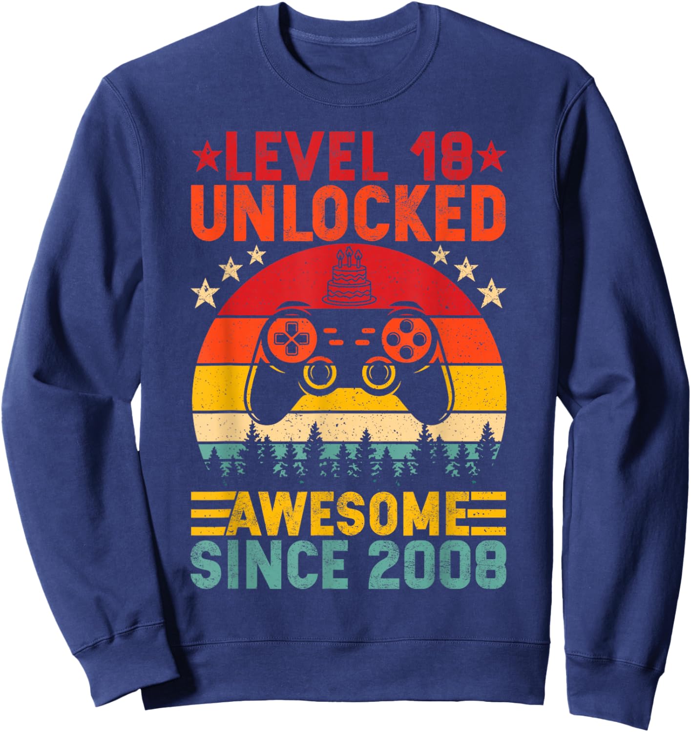 Level 18 Unlocked Awesome Since 2008-18th Birthday Gamer Sweatshirt - Sweatshirt | Navy