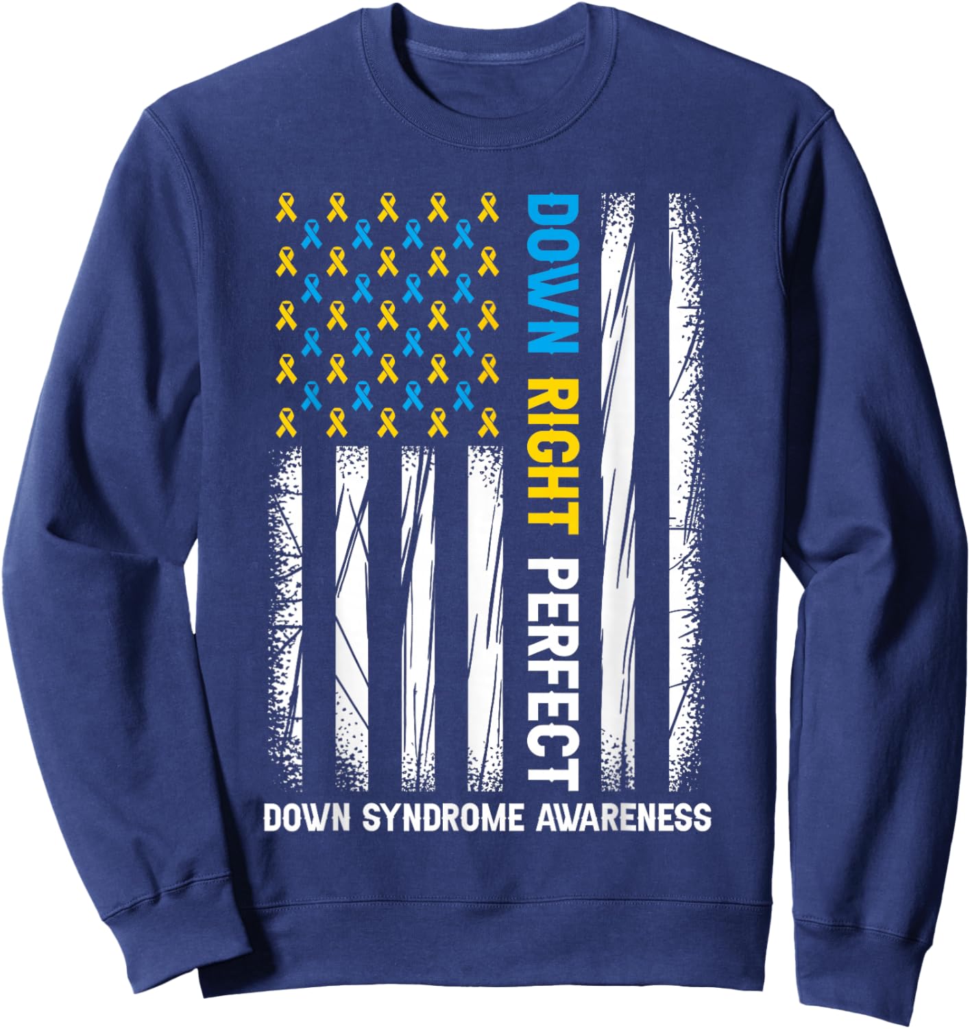 Down Syndrome Awareness Yellow Blue American Flag Men Women Sweatshirt - Sweatshirt | Navy
