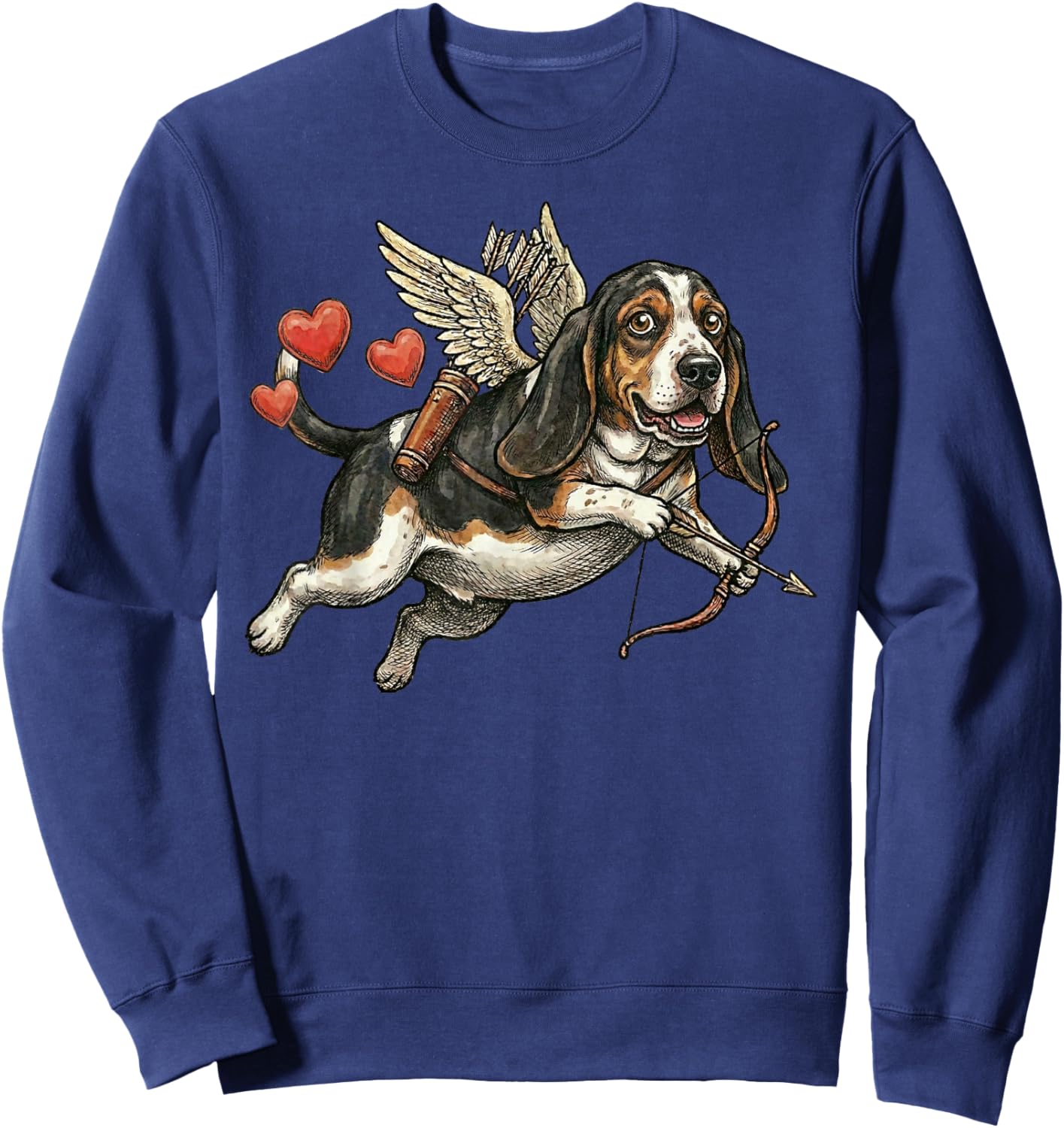 Basset Hound Dog Angel Flying Love Hearts Valentine Sweatshirt - Sweatshirt | Navy