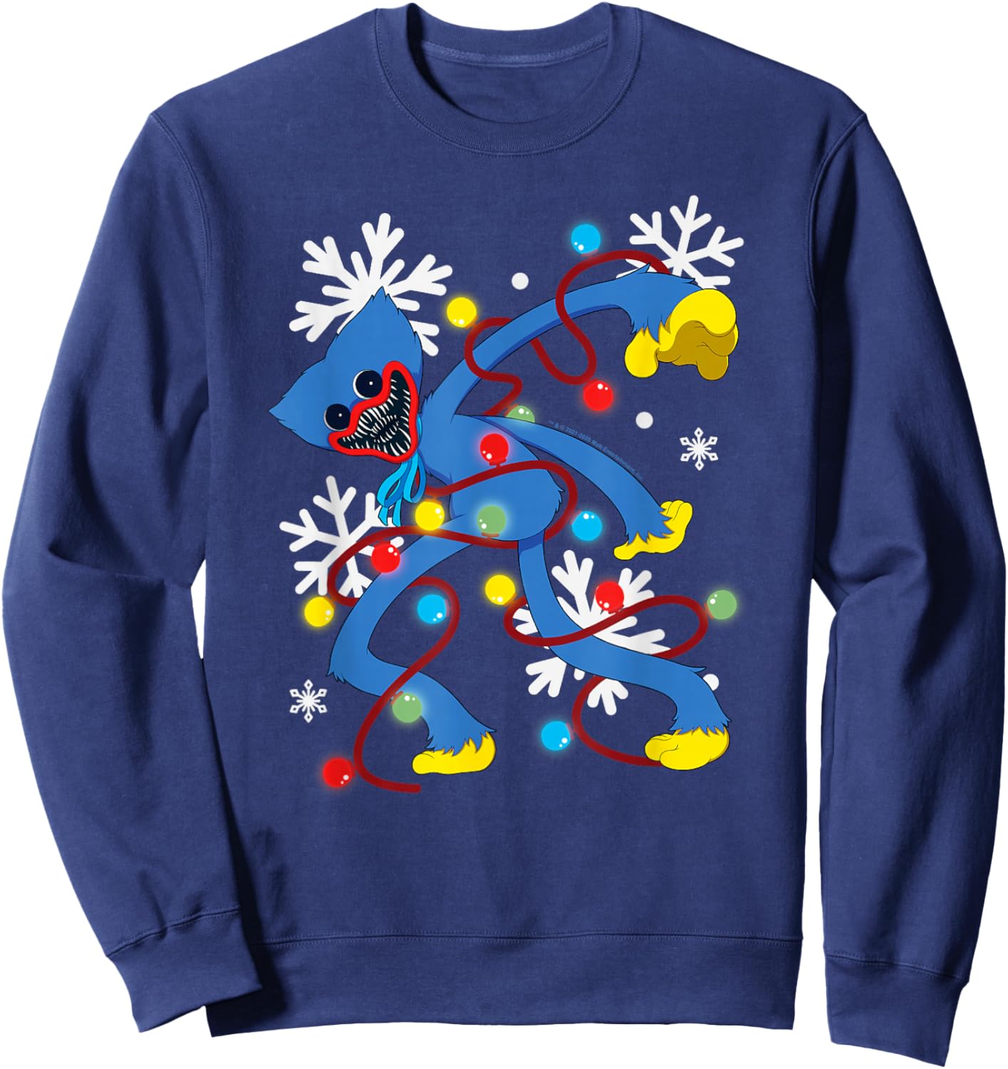 Poppy Playtime Christmas Huggy Wuggy with Xmas Lights Sweatshirt - Sweatshirt | Navy