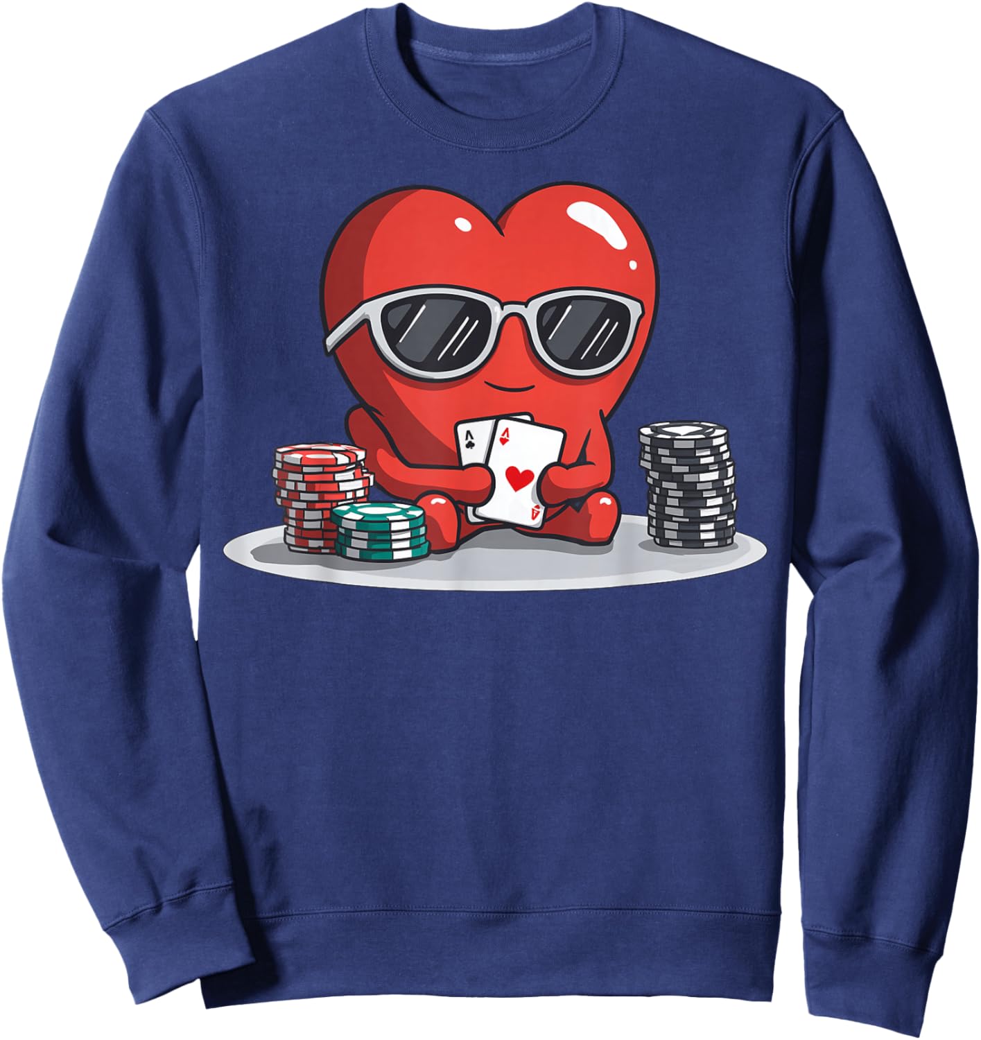 Poker Heart Player Casino Gambling Valentine's Day Sweatshirt - Sweatshirt | Navy