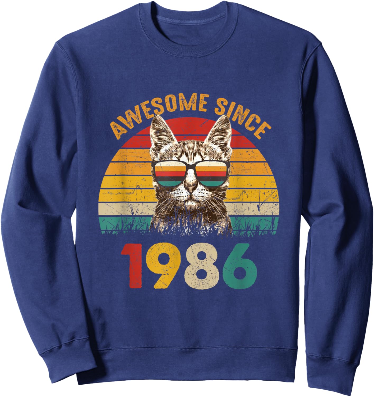 40th Birthday Cat 40 Year Old Vintage Awesome Since 1986 Sweatshirt - Sweatshirt | Navy