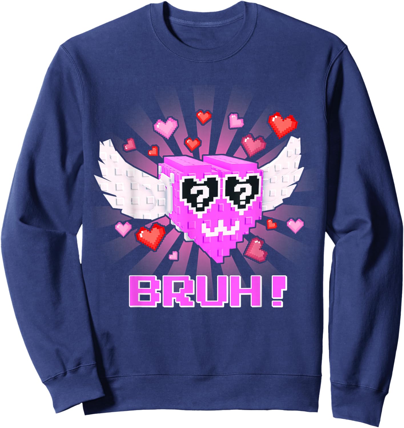 Bruh Funny Valentines Lucky Block Brainrot Gaming Sweatshirt - Sweatshirt | Navy