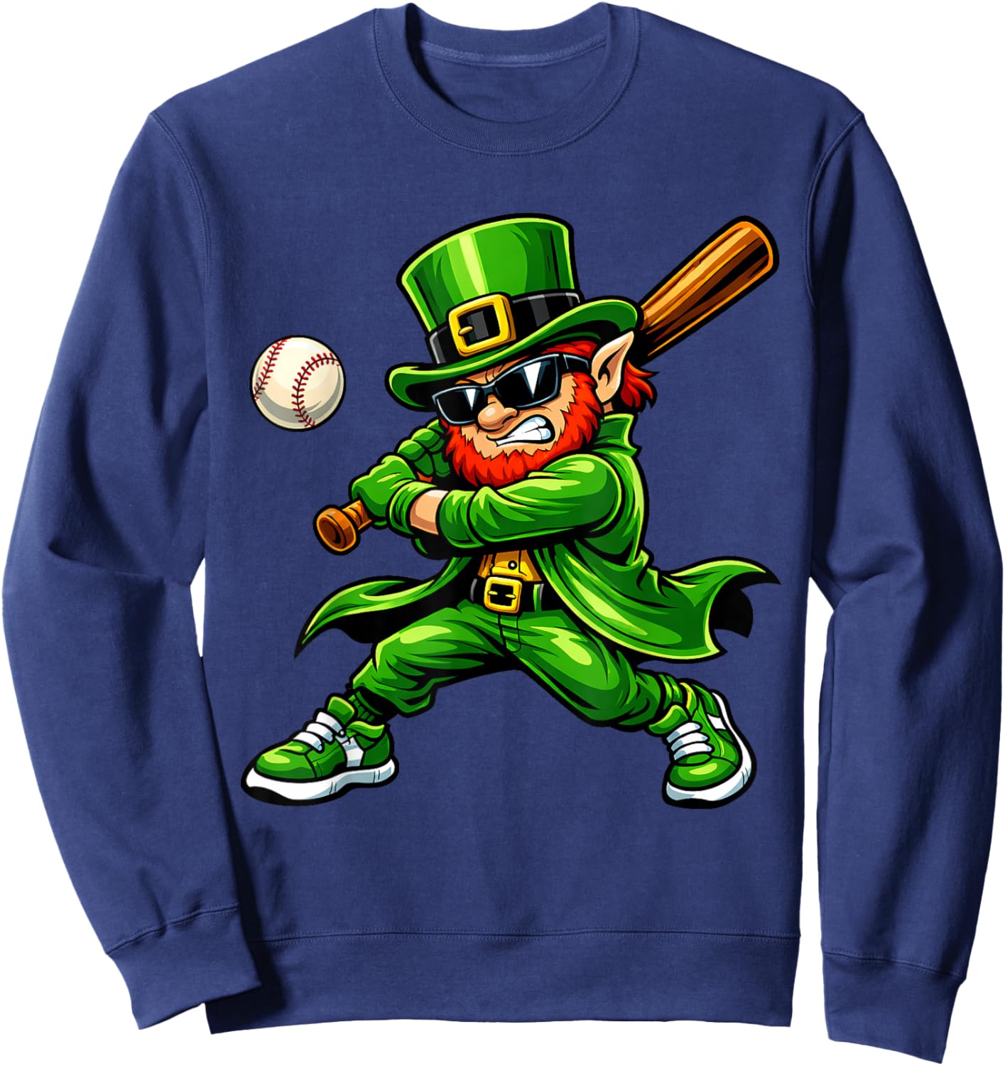 Baseball St Patricks Day Boys Kids Sport Leprechaun Shamrock Sweatshirt - Sweatshirt | Navy