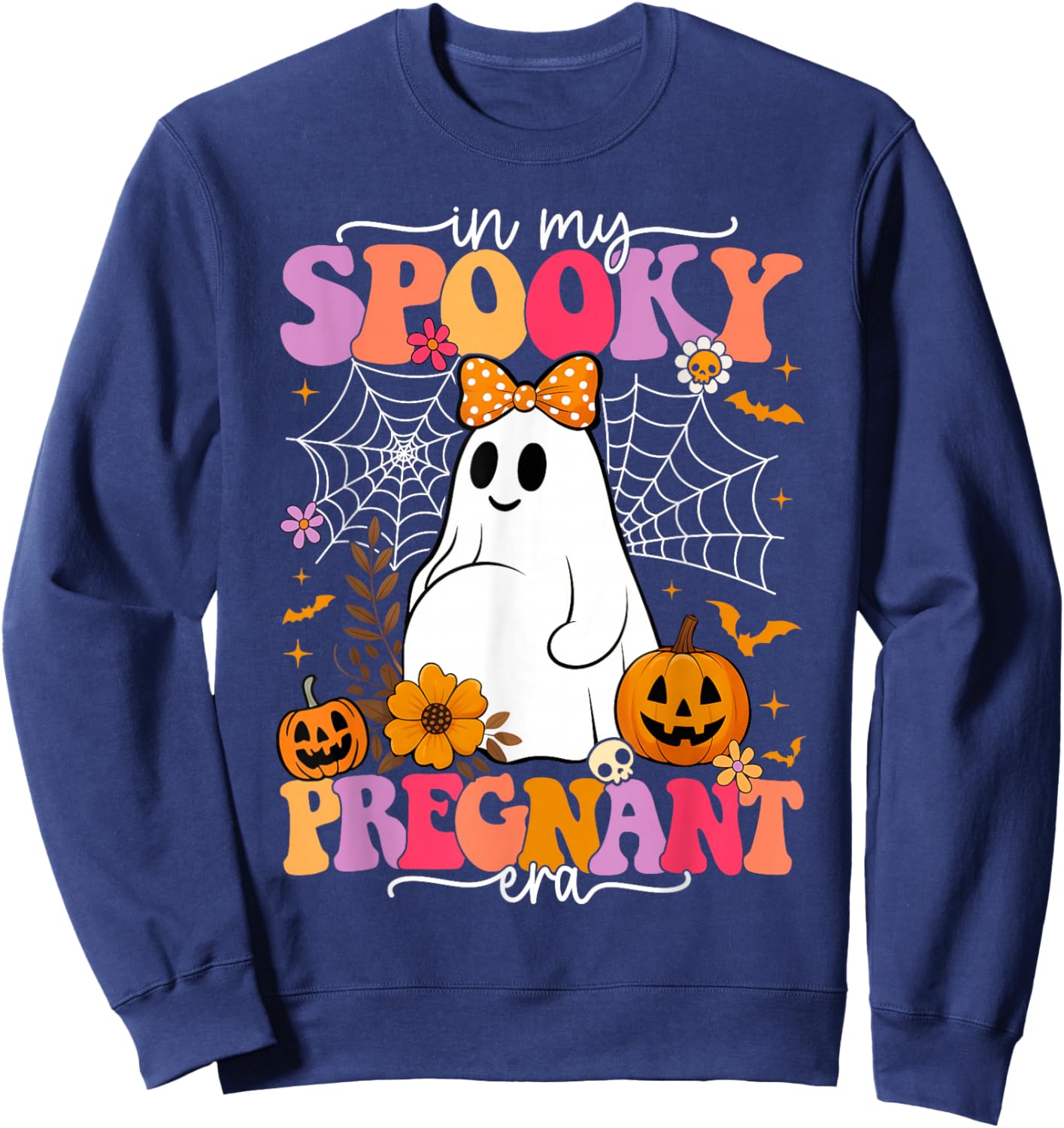 in My Spooky Pregnant Era Ghost Halloween Pregnant Mom Women Sweatshirt - Sweatshirt | Navy
