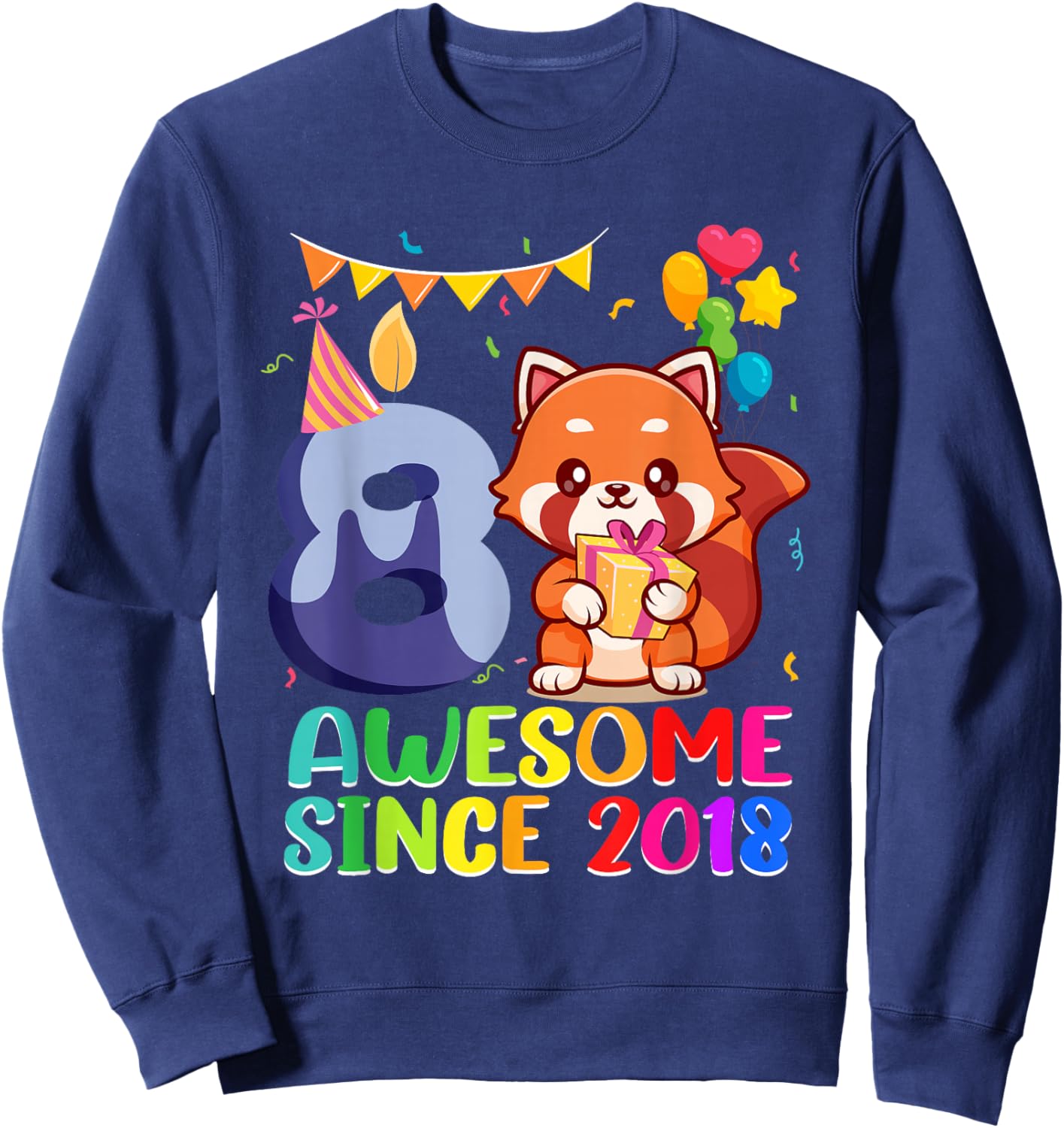 8th Birthday Red Panda Awesome Since 2018 8 Year Old Sweatshirt - Sweatshirt | Navy