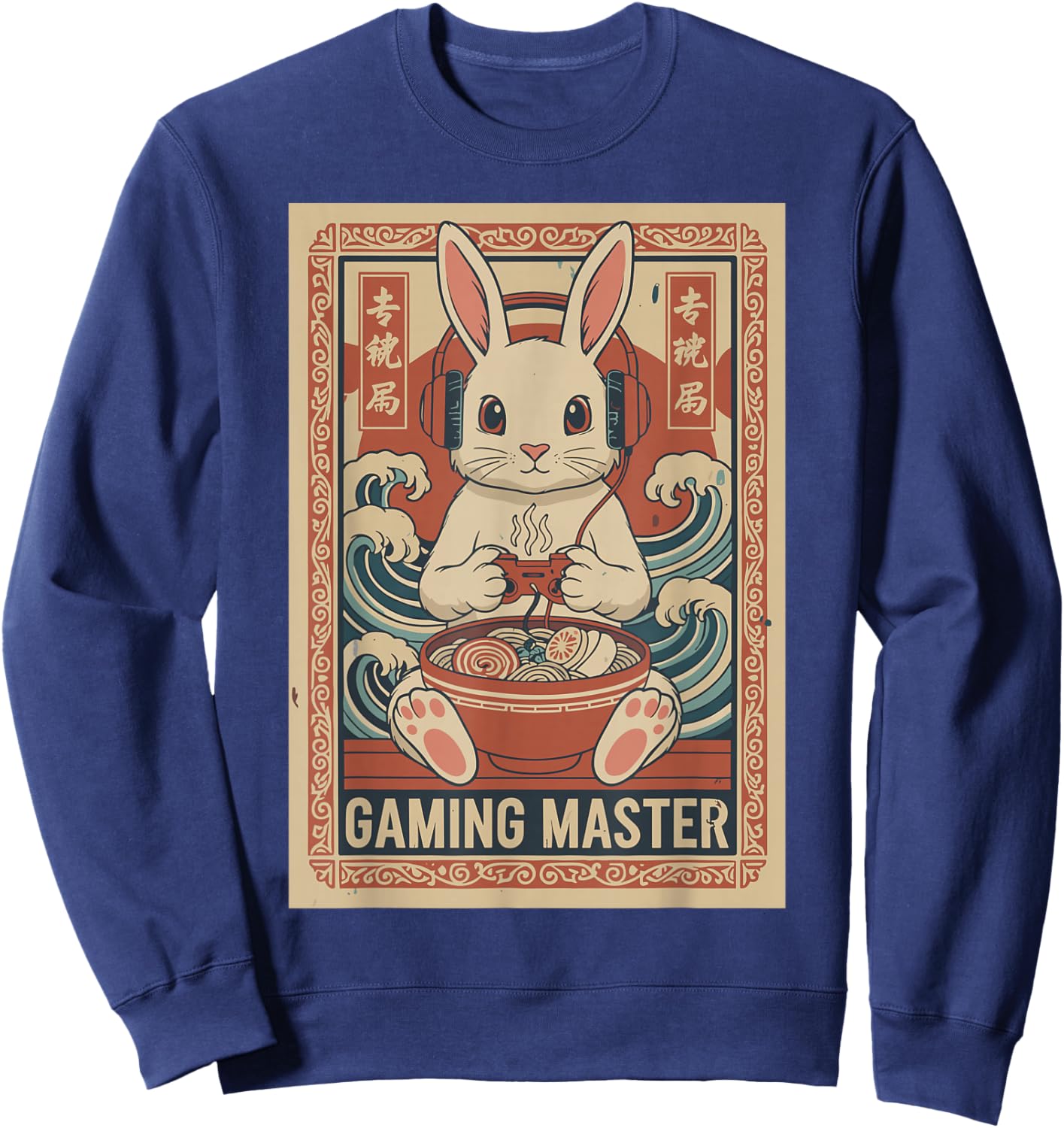 Cute Kawaii Gamer Bunny Japanese Ramen Gaming Boys Kids Sweatshirt - Sweatshirt | Navy