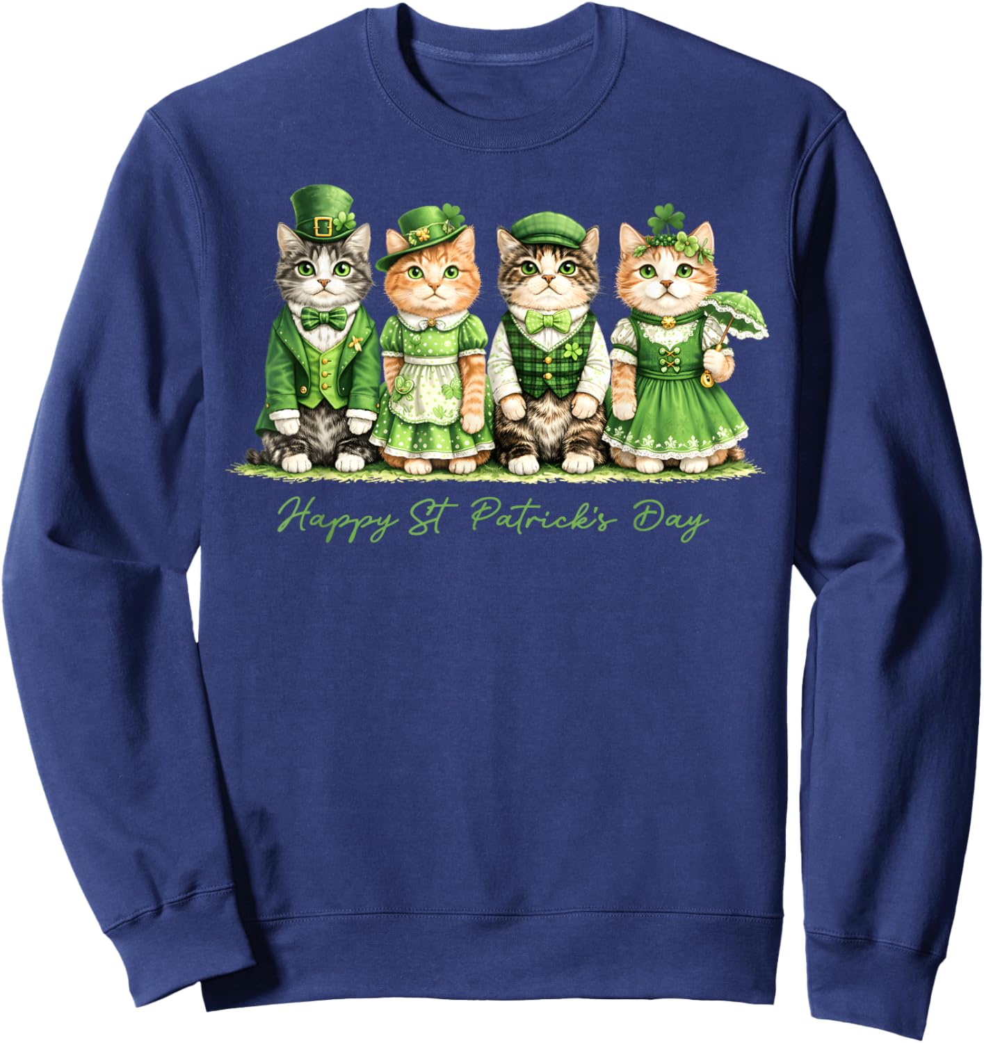 Happy St Patricks Day Cats Saint Catricks Men Women Kid Sweatshirt - Sweatshirt | Navy