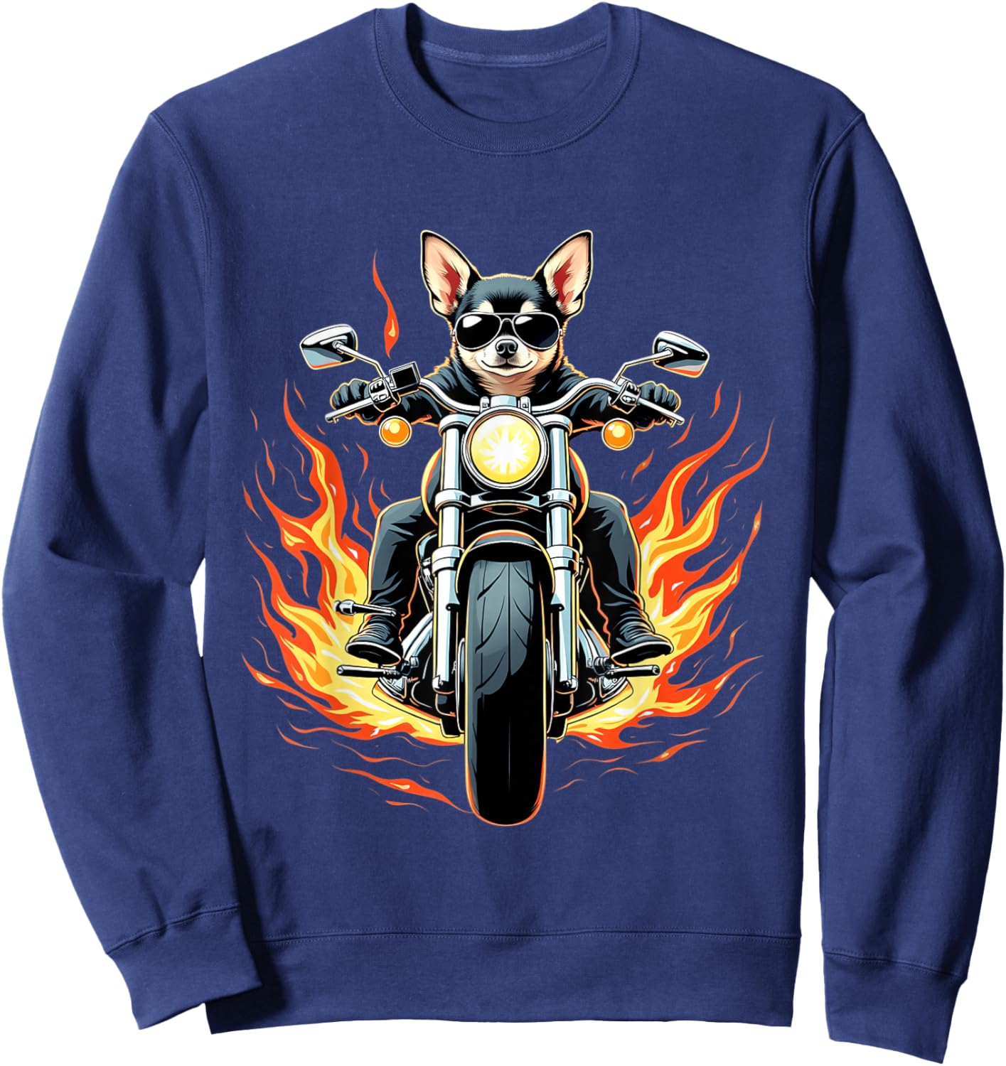Funny Chihuahua Dog Riding a Motorcycle Chihuahua Lovers Sweatshirt - Sweatshirt | Navy