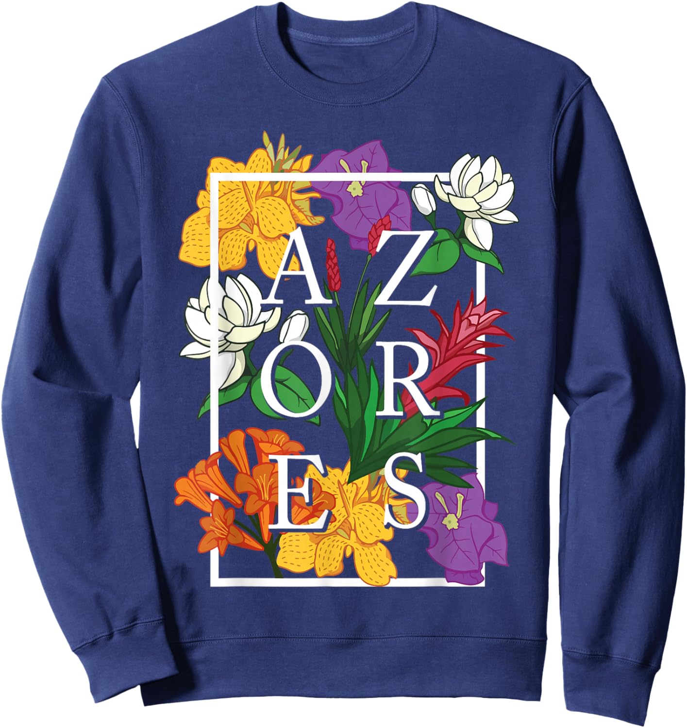 Azores Sao Miguel Faial Wildflower Pride Floral Sweatshirt - Sweatshirt | Navy