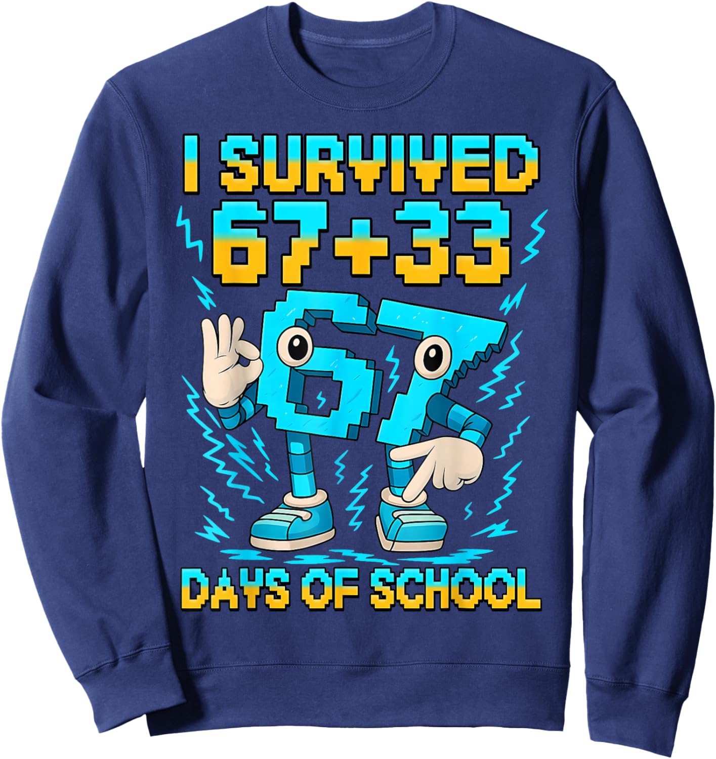 I Survived 100 Days of School 67 Italian Brainrot Kids Meme Sweatshirt - Sweatshirt | Navy