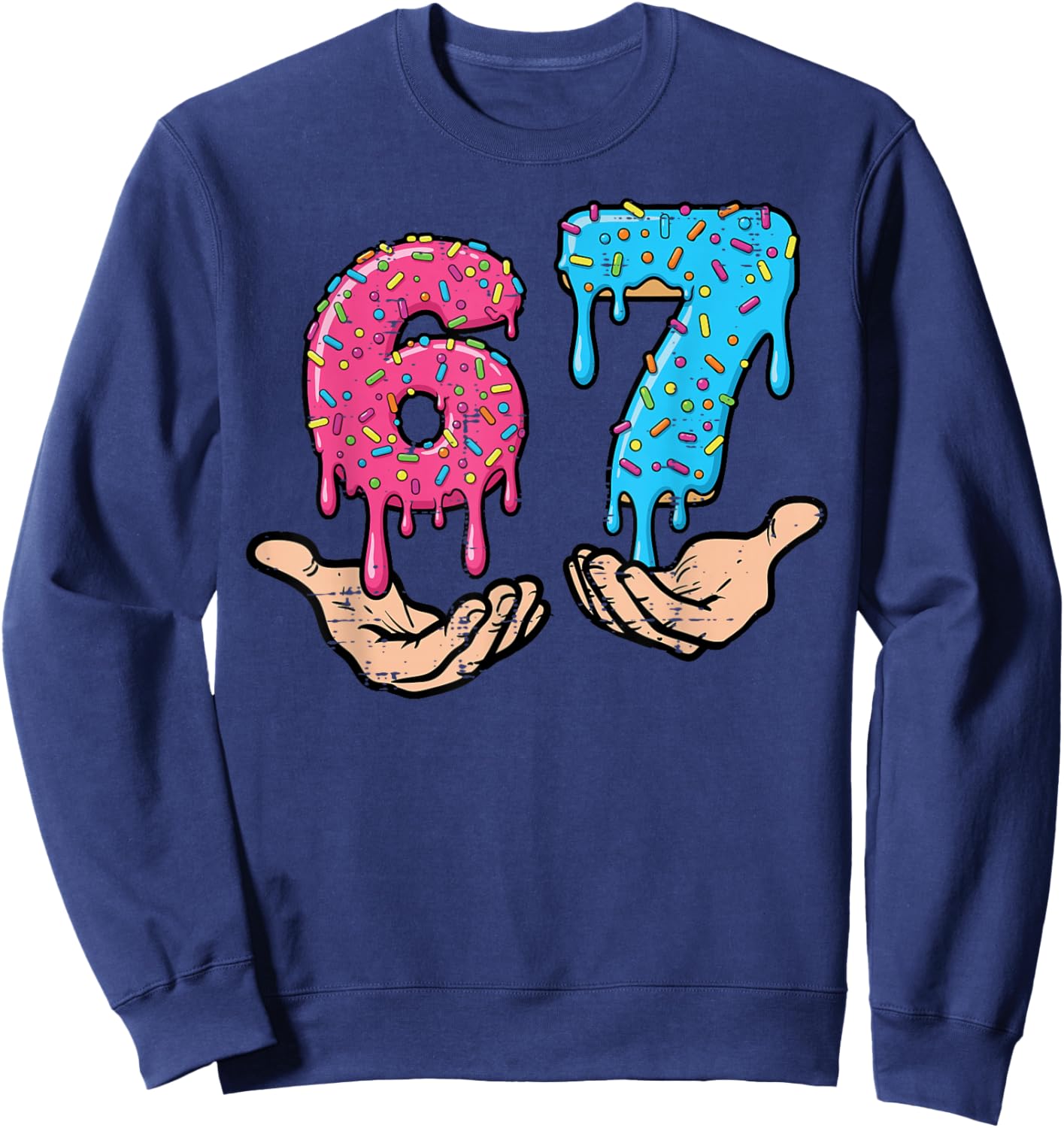 6 7 Meme Hands Drip Funny 67 Gen Alpha Slang Kids Boys Youth Sweatshirt - Sweatshirt | Navy