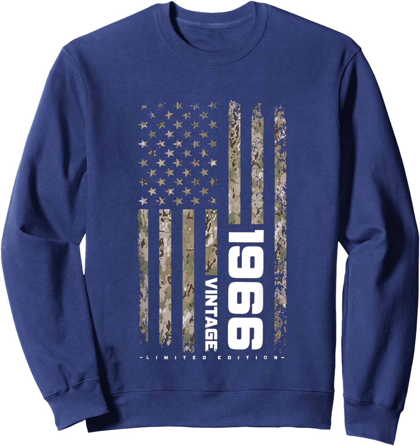 Vintage 1966 Tactical Camouflage American Flag 60th Birthday Sweatshirt - Sweatshirt | Navy