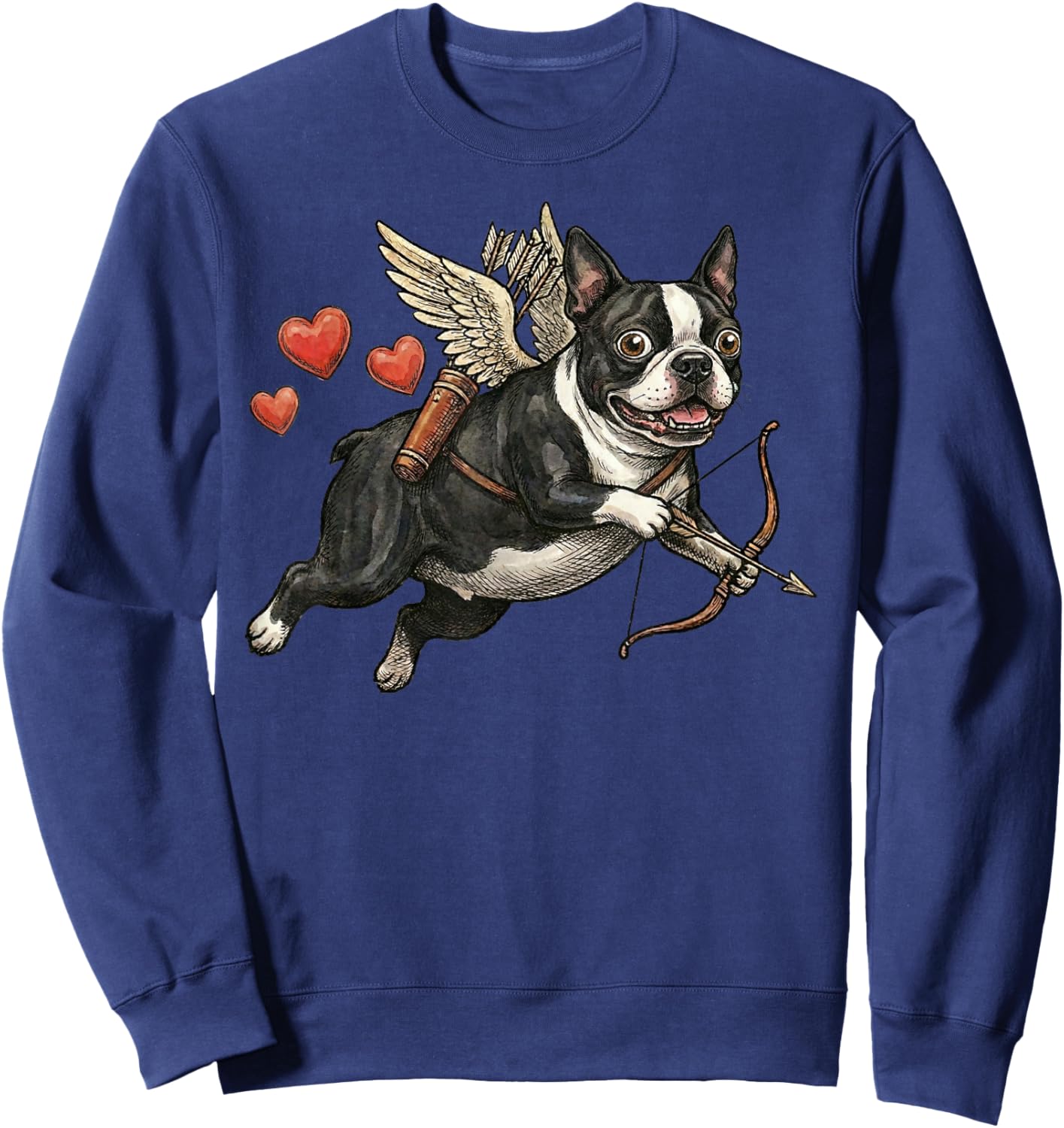 Boston Terrier Cupid Dog Valentine Love Hearts Bow Arrow Sweatshirt - Sweatshirt | Navy