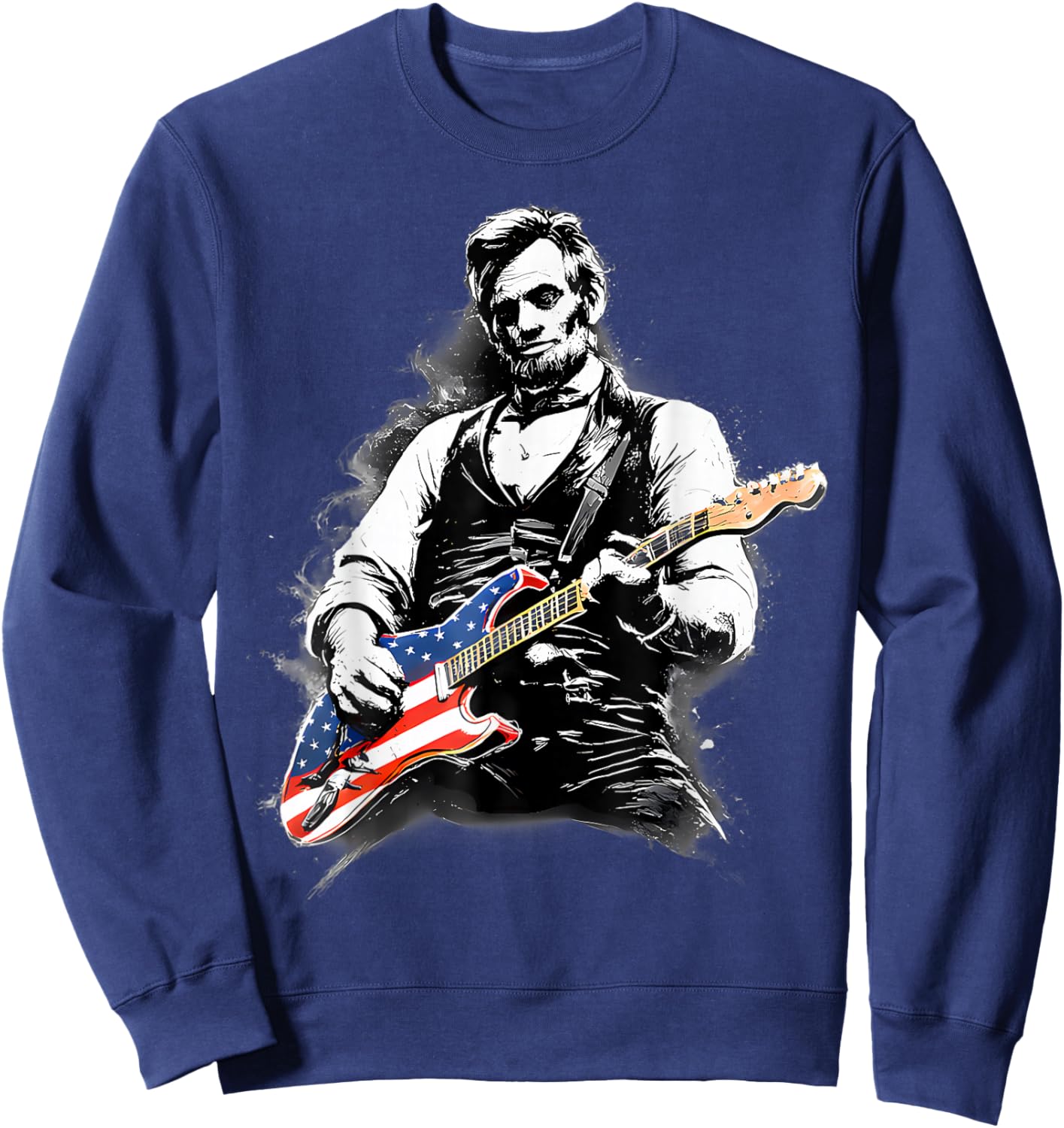 250th Anniversary US 4th July Abraham Lincoln Playing Guitar Sweatshirt - Sweatshirt | Navy