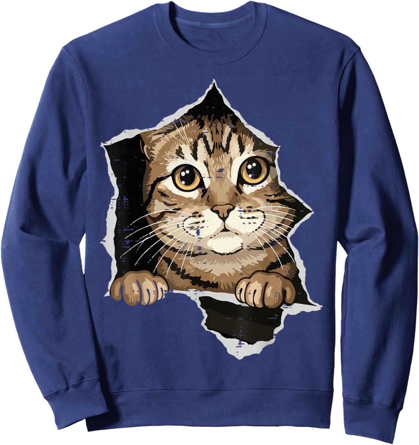 Cat Peeking Torn Paper Cute Kitten Kitty Women Girls Kids Sweatshirt - Sweatshirt | Navy
