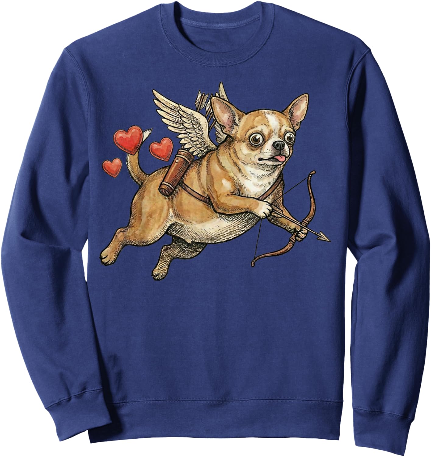 Funny Chihuahua Cupid Dog with Bow and Arrow Valentine Sweatshirt - Sweatshirt | Navy
