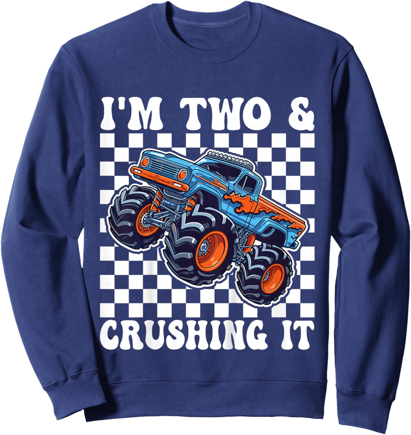 Birthday Monster Truck 2 Year Old Boys 2nd Birthday Party Sweatshirt - Sweatshirt | Navy