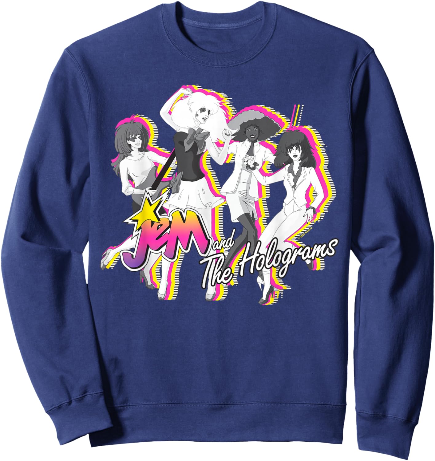 Jem and The Holograms Full Band Colorful Layered Silhouettes Sweatshirt - Sweatshirt | Navy