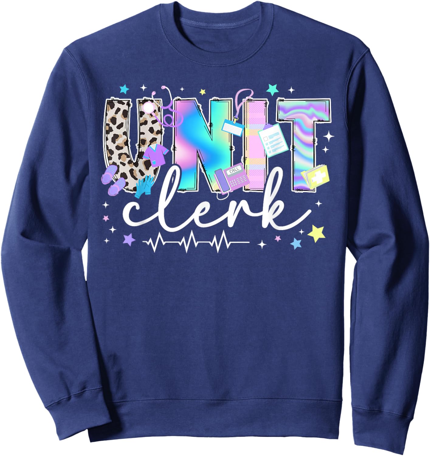Unit Clerk Appreciation Unit Clerks Leopard Sweatshirt - Sweatshirt | Navy