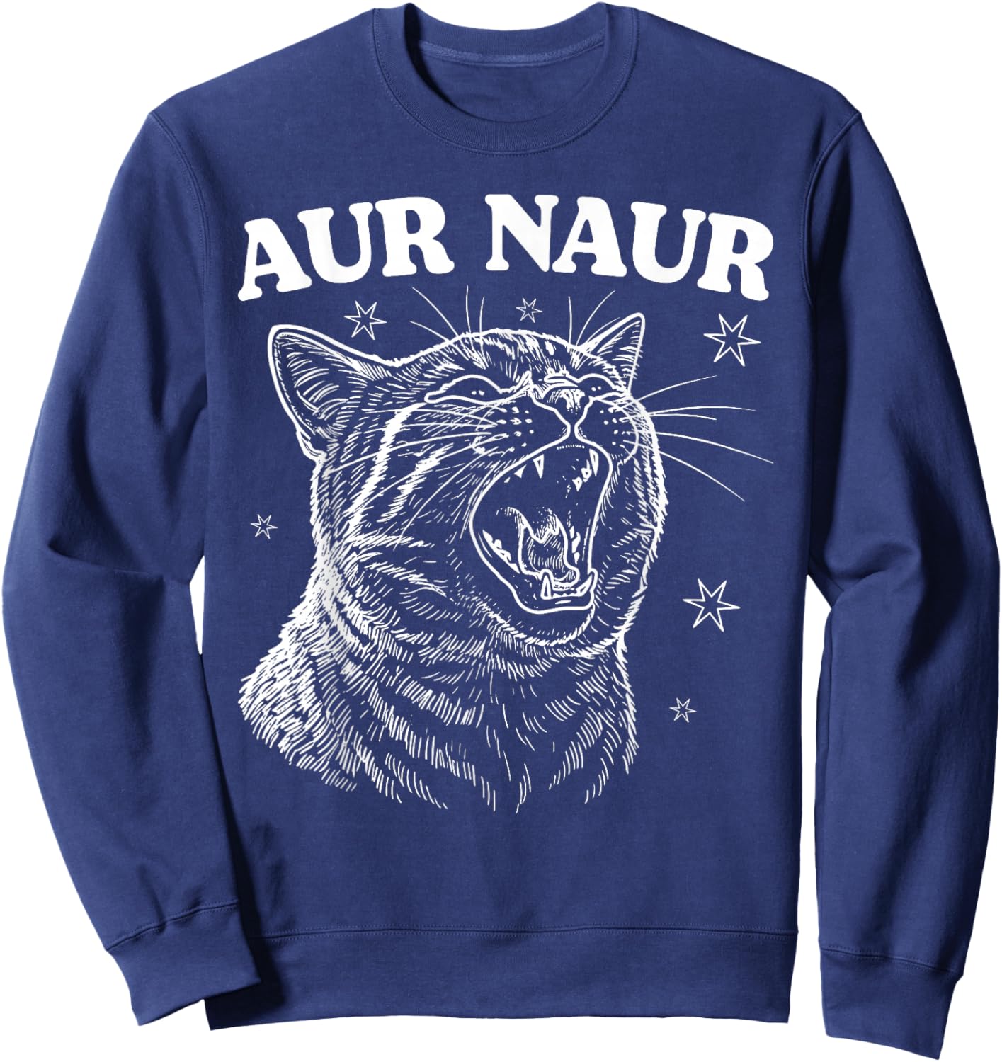 AUR Naur Cat Retro Funny Oh No Surprised Cat Animal Lover Sweatshirt - Sweatshirt | Navy