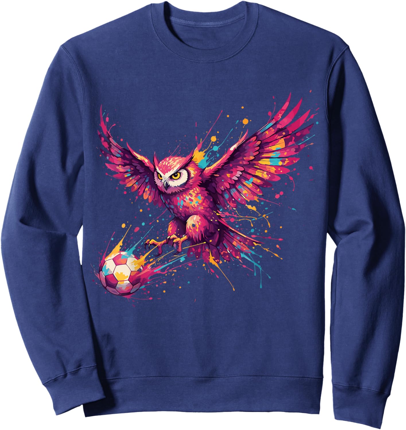 Soccer Player Owl Art Paint Splatter Sweatshirt - Sweatshirt | Navy