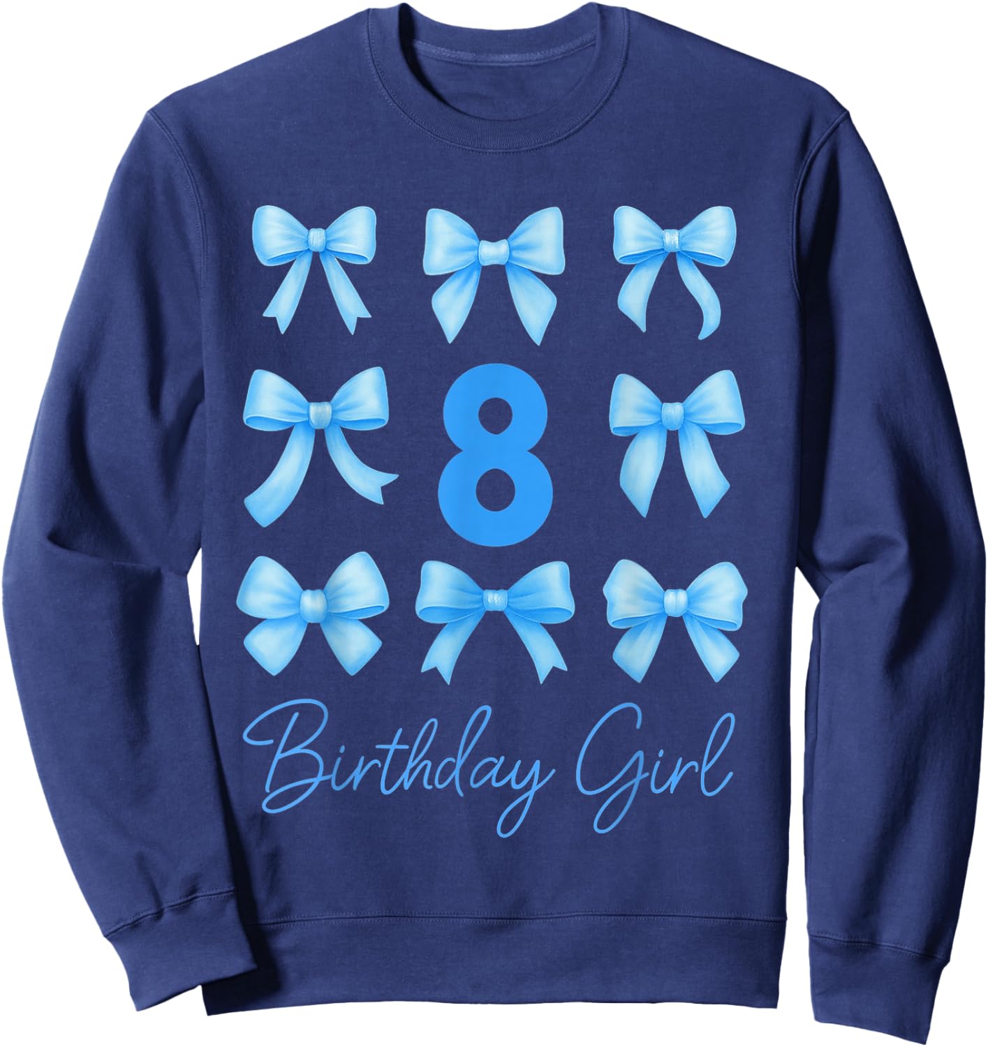 8 Year Old Aesthetic Girl Birthday Blue Coquette Bow Sweatshirt - Sweatshirt | Navy