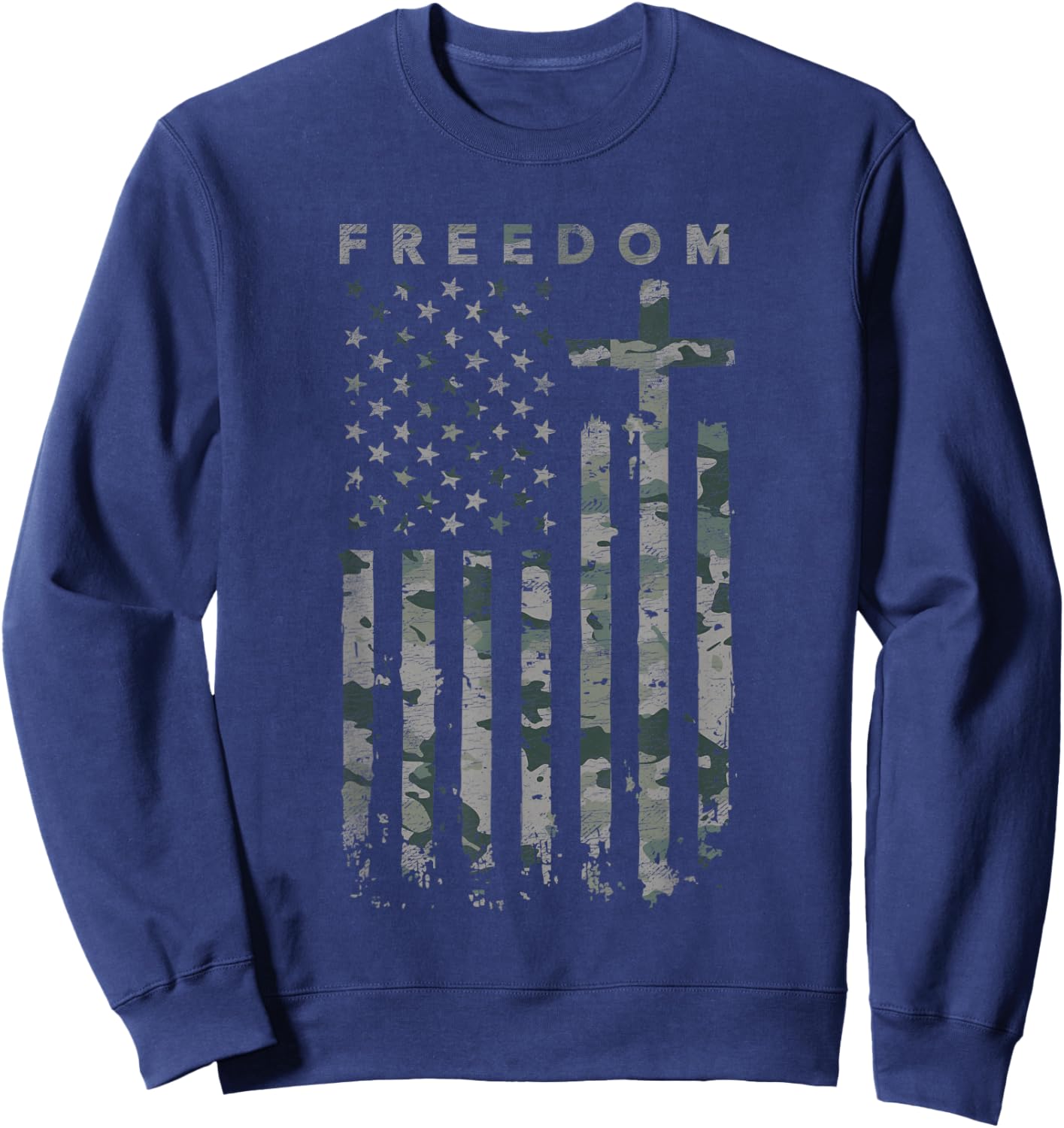 Freedom American Flag Cross Camo Sweatshirt - Sweatshirt | Navy