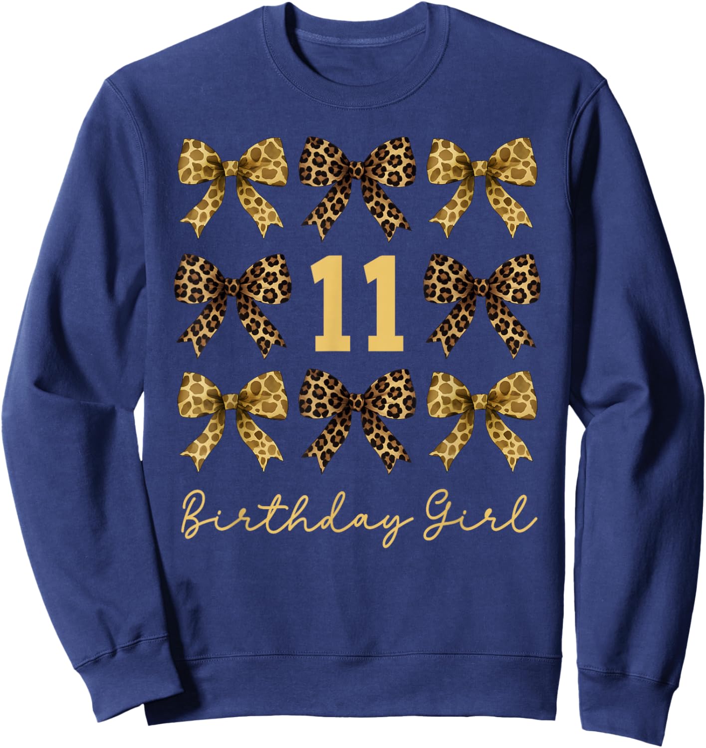 Safari 11th Birthday Girl Coquette Bow Animals Leopard Print Sweatshirt - Sweatshirt | Navy