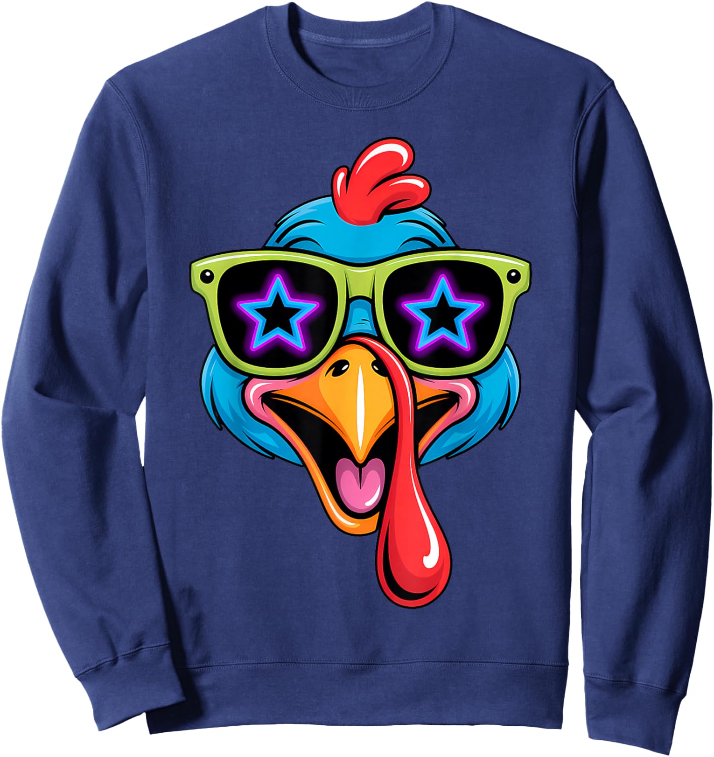 Funny Turkey Face Cool Thanksgiving Sweatshirt - Sweatshirt | Navy
