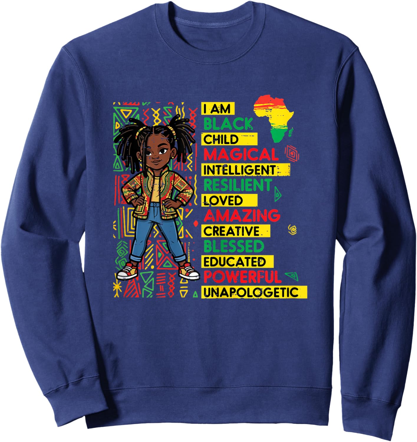 I Am Black Child Magical Intelligent African Girl Girls Kids Sweatshirt - Sweatshirt | Navy